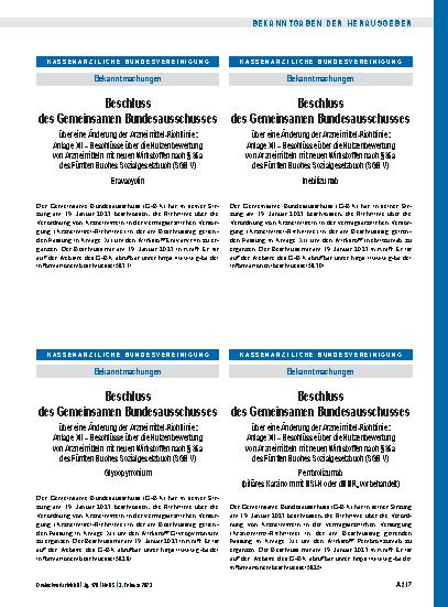 Vorschauseite 1: Beschluss des Gemeinsamen Bundesausschusses über eine Änderung der Arzneimittel-Richtlinie: Anlage XII – Glycopyrronium