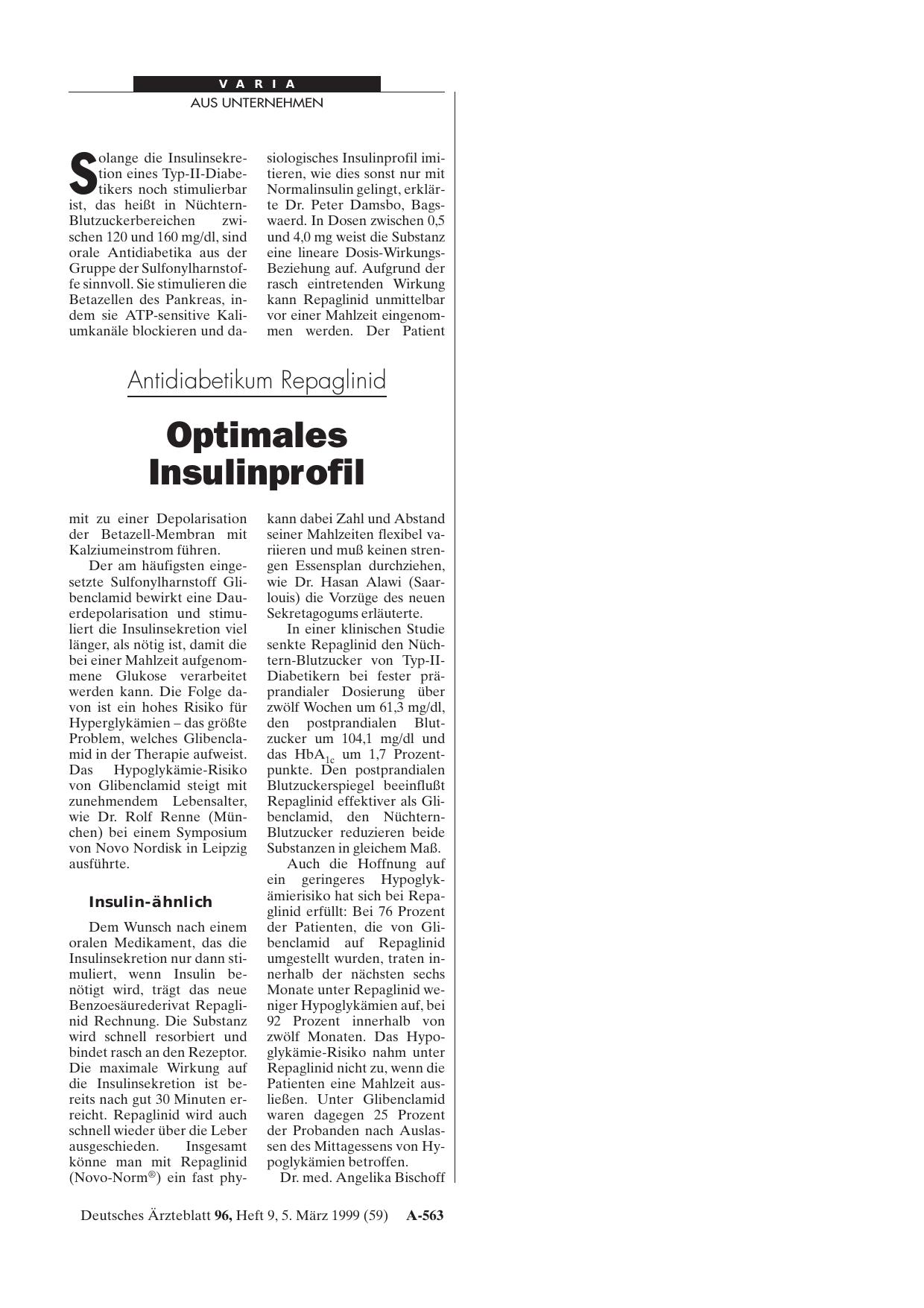 Vorschauseite 1: Antidiabetikum Repaglinid: Optimales Insulinprofil