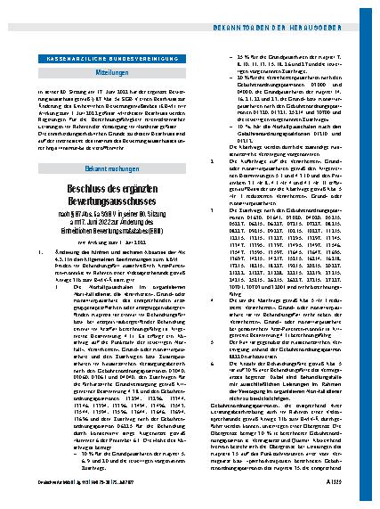 Vorschauseite 1: Beschluss des ergänzten Bewertungsausschusses nach § 87 Abs. 5a SGB V in seiner 80. Sitzung am 17. Juni 2022 zur Änderung des Einheitlichen Bewertungsmaßstabes (EBM)