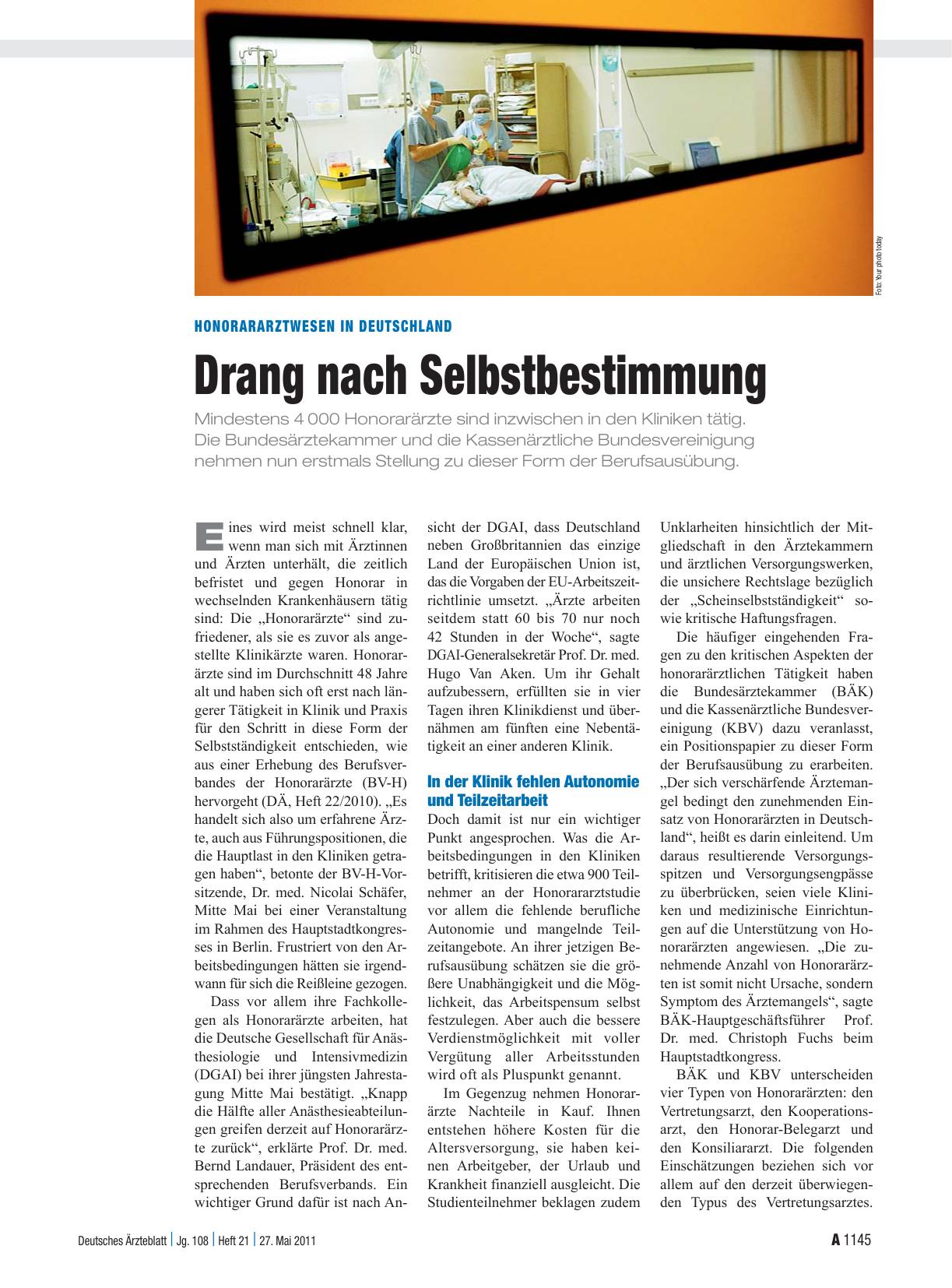 Vorschauseite 1: Honorararztwesen in Deutschland: Drang nach Selbstbestimmung