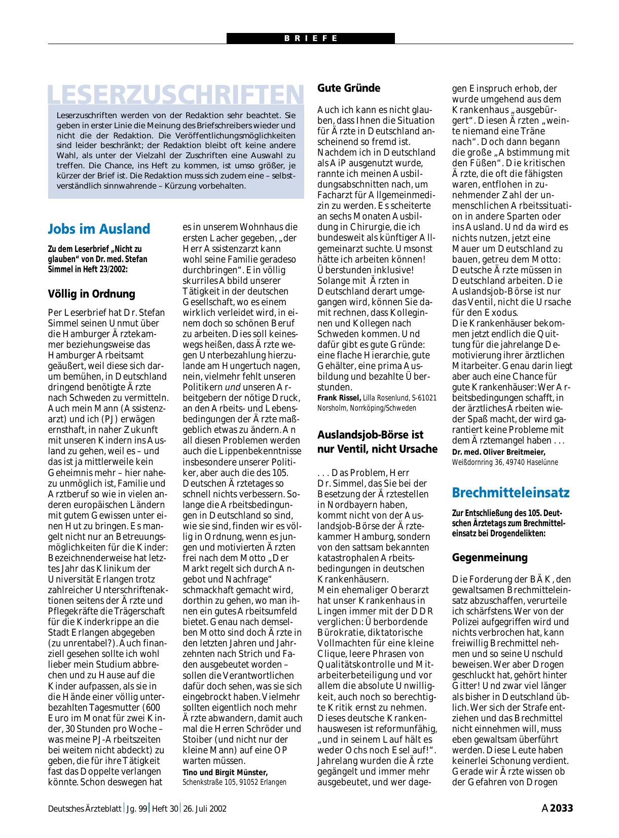 Vorschauseite 1: Brechmitteleinsatz: Gegenmeinung
