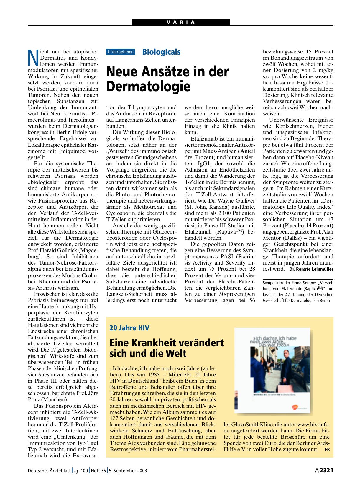 Vorschauseite 1: 20 Jahre HIV: Eine Krankheit verändert sich und die Welt