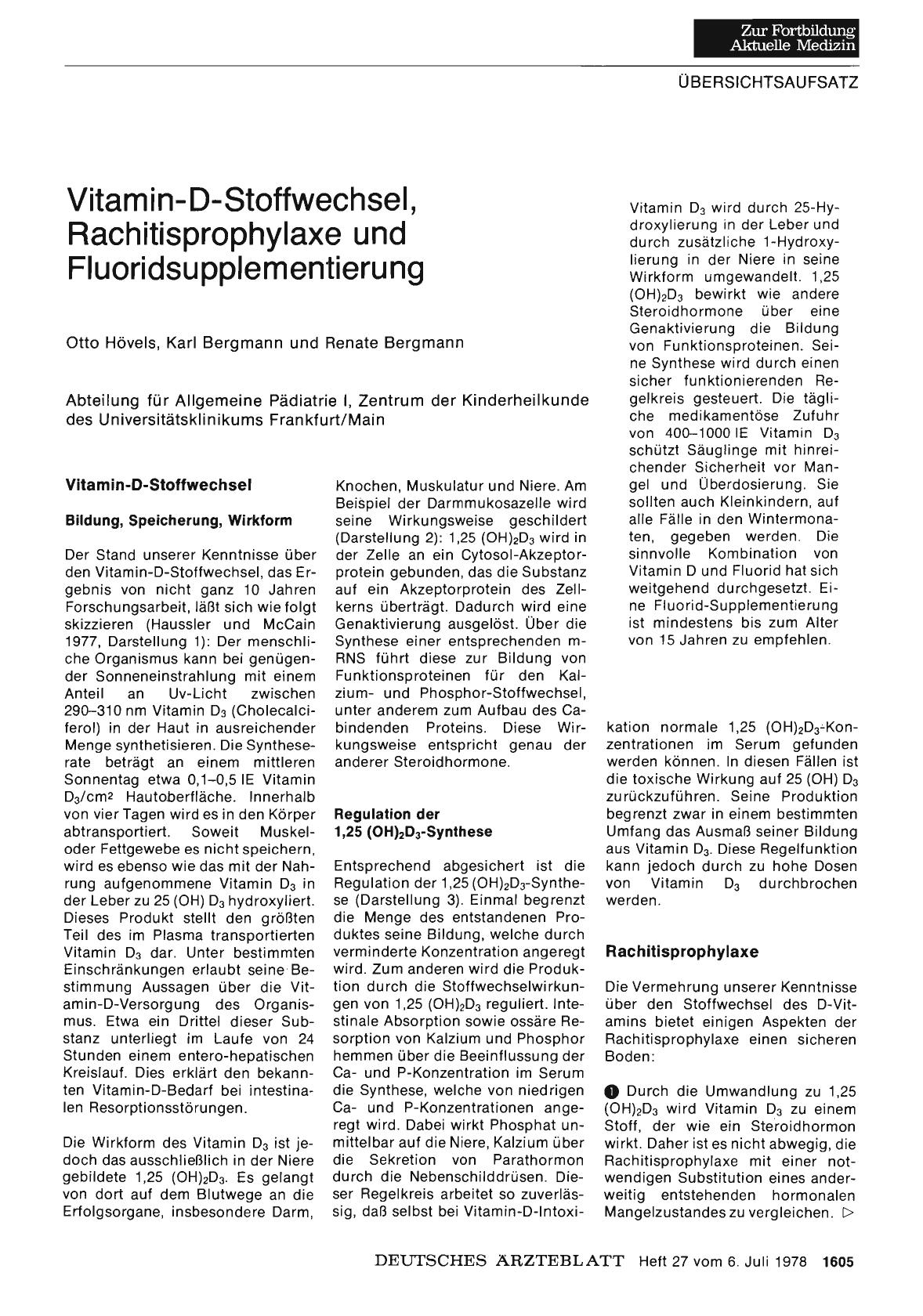 Vorschauseite 1: Vitamin-D-Stoffwechsel, Rachitisprophylaxe und Fluoridsupplementierung