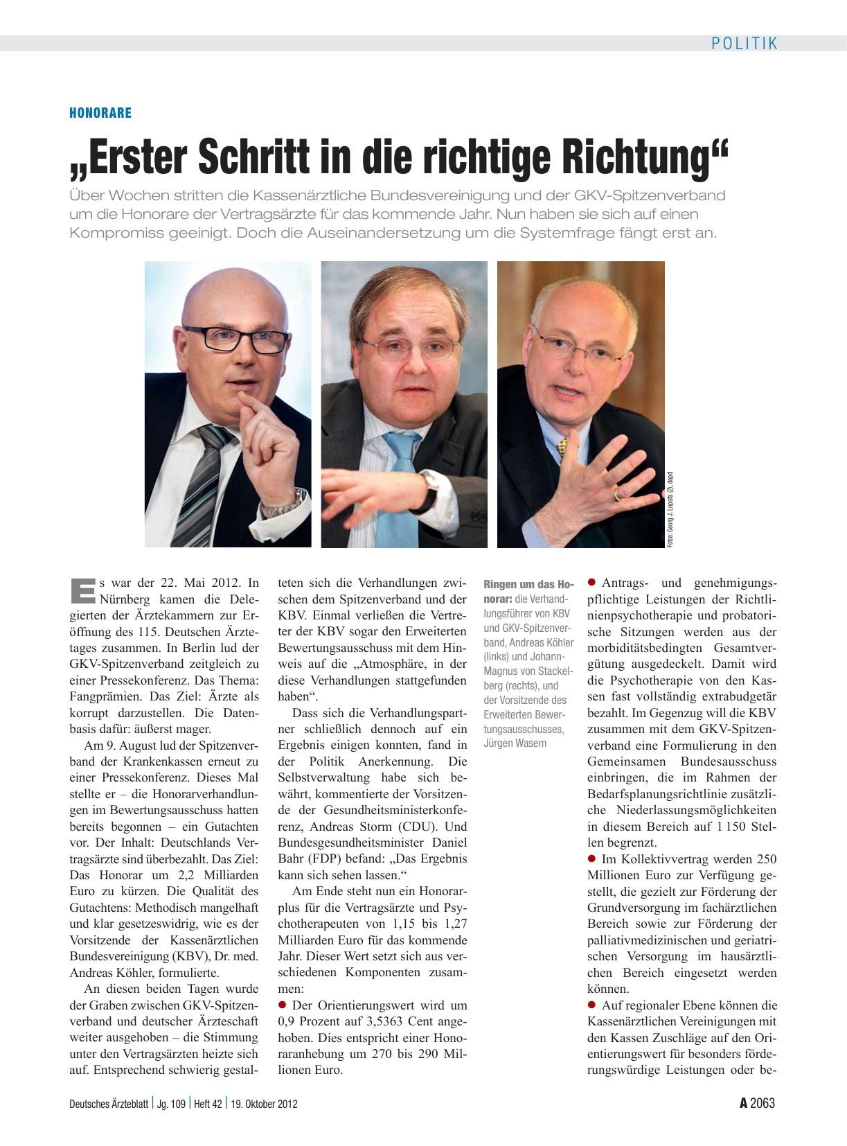 Vorschauseite 1: Honorare: „Erster Schritt in die richtige Richtung“