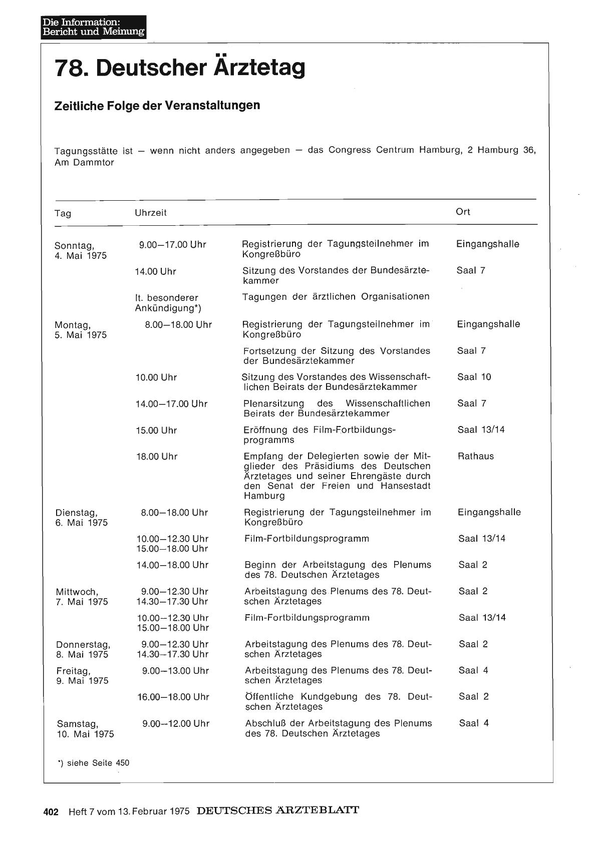Vorschauseite 1: 78. Deutscher Ärztetag: Zeitliche Folge der Veranstaltungen