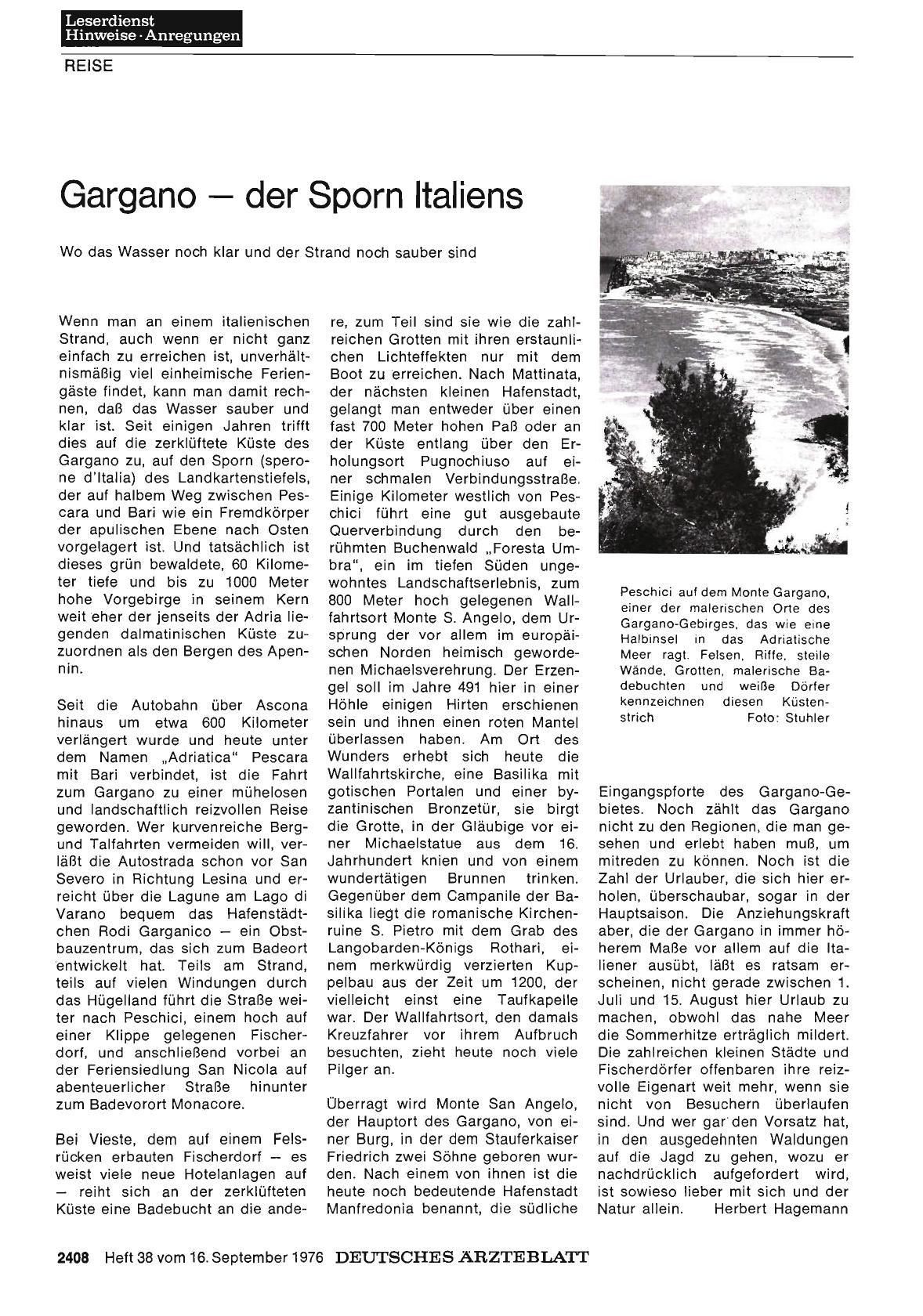 Vorschauseite 1: Gargano — der Sporn Italiens: Wo das Wasser noch klar und der Strand noch sauber sind