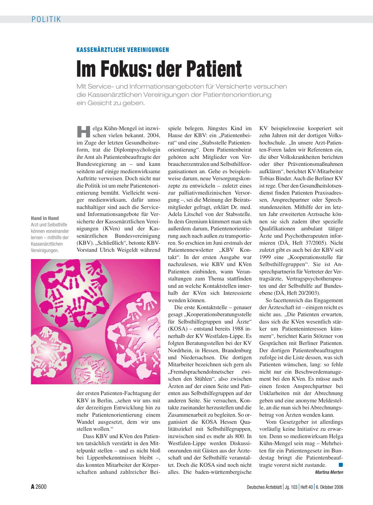 Vorschauseite 1: Kassenärztliche Vereinigungen – Im Fokus: der Patient