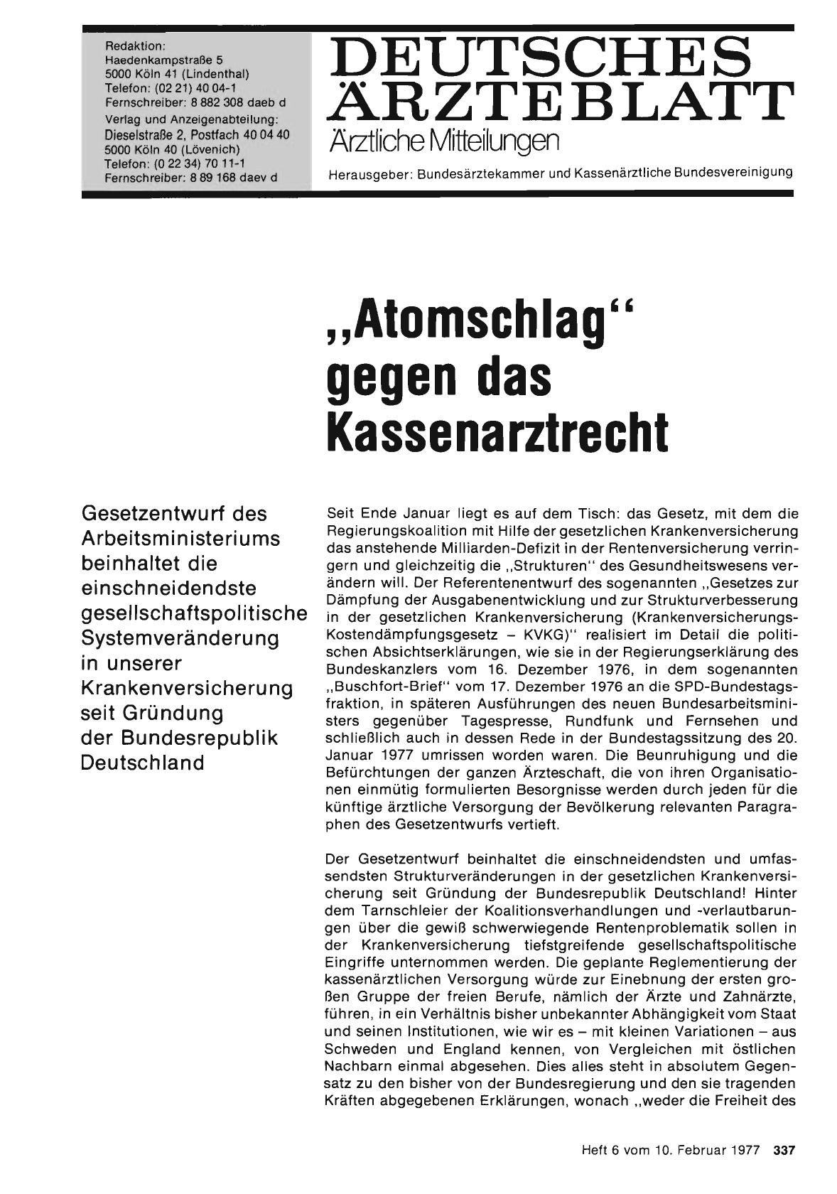 Vorschauseite 1: „Atomschlag„ gegen das Kassenarztrecht