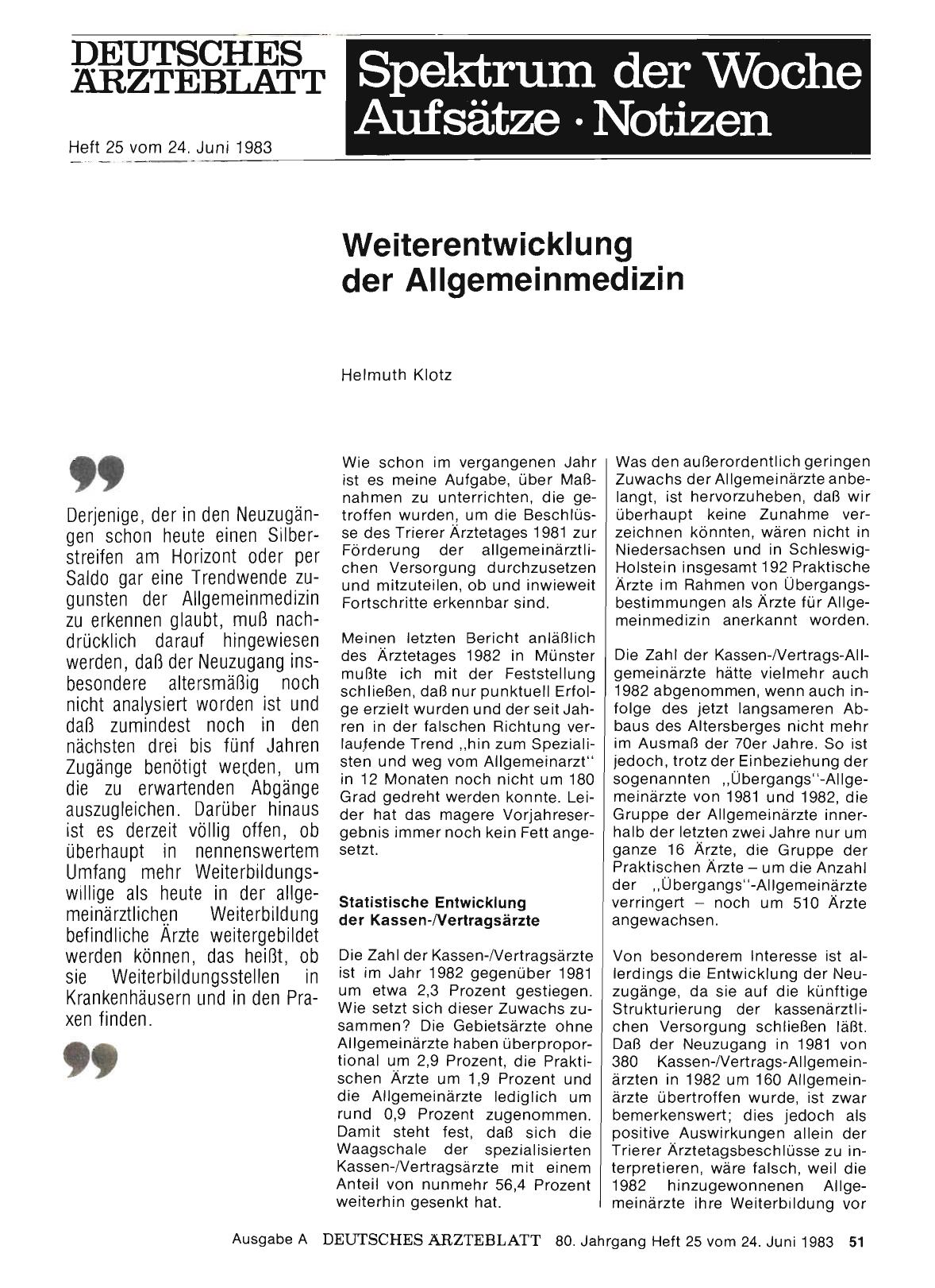 Vorschauseite 1: Weiterentwicklung der Allgemeinmedizin
