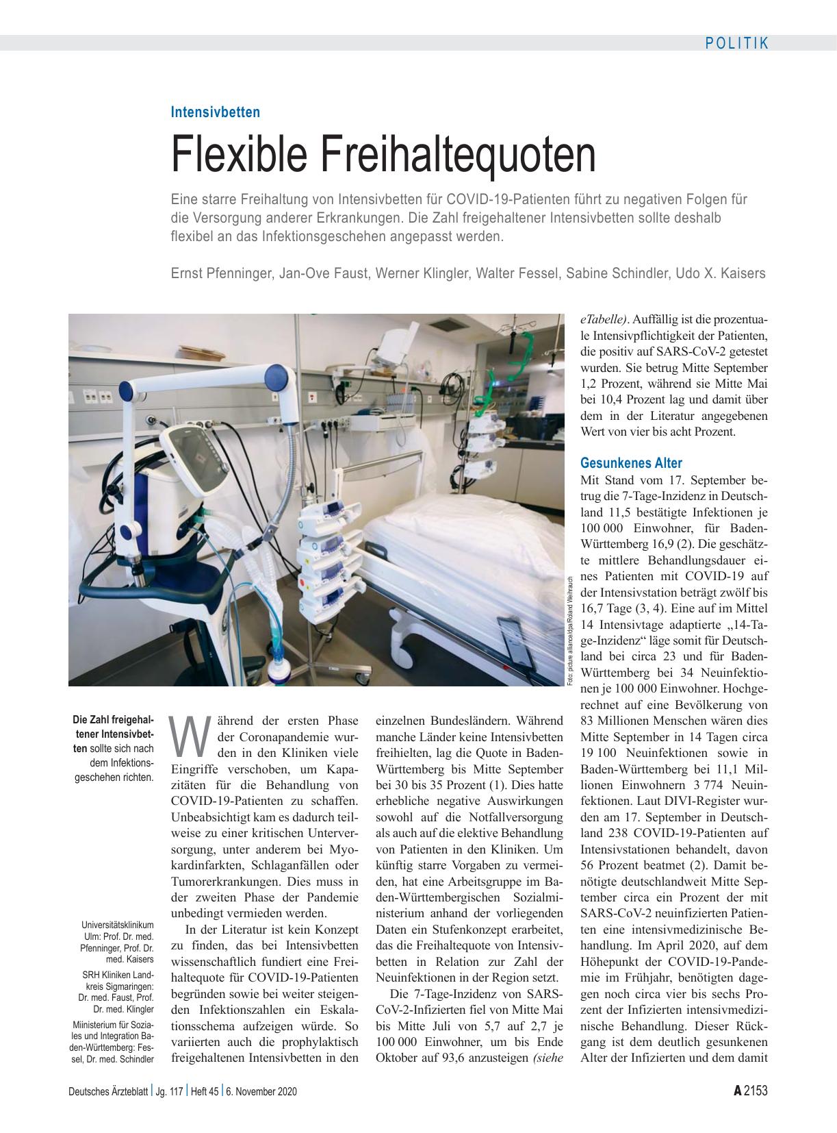 Vorschauseite 1: Intensivbetten: Flexible Freihaltequoten