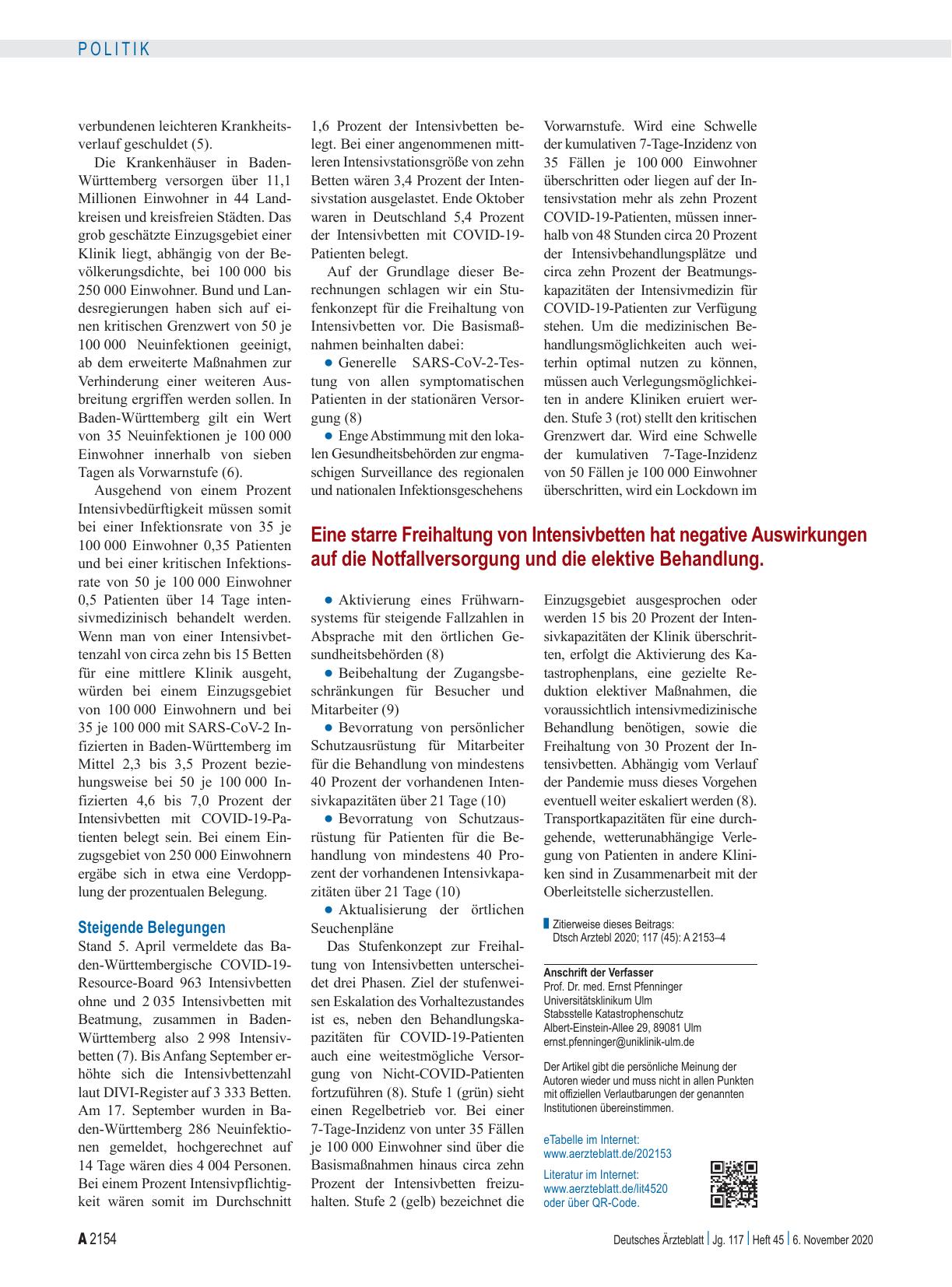 Vorschauseite 2: Intensivbetten: Flexible Freihaltequoten