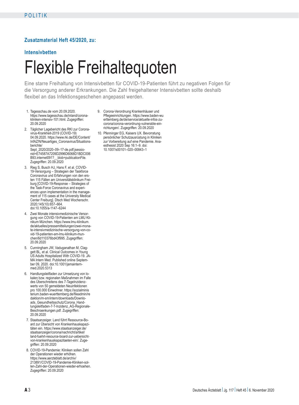 Vorschauseite 3: Intensivbetten: Flexible Freihaltequoten