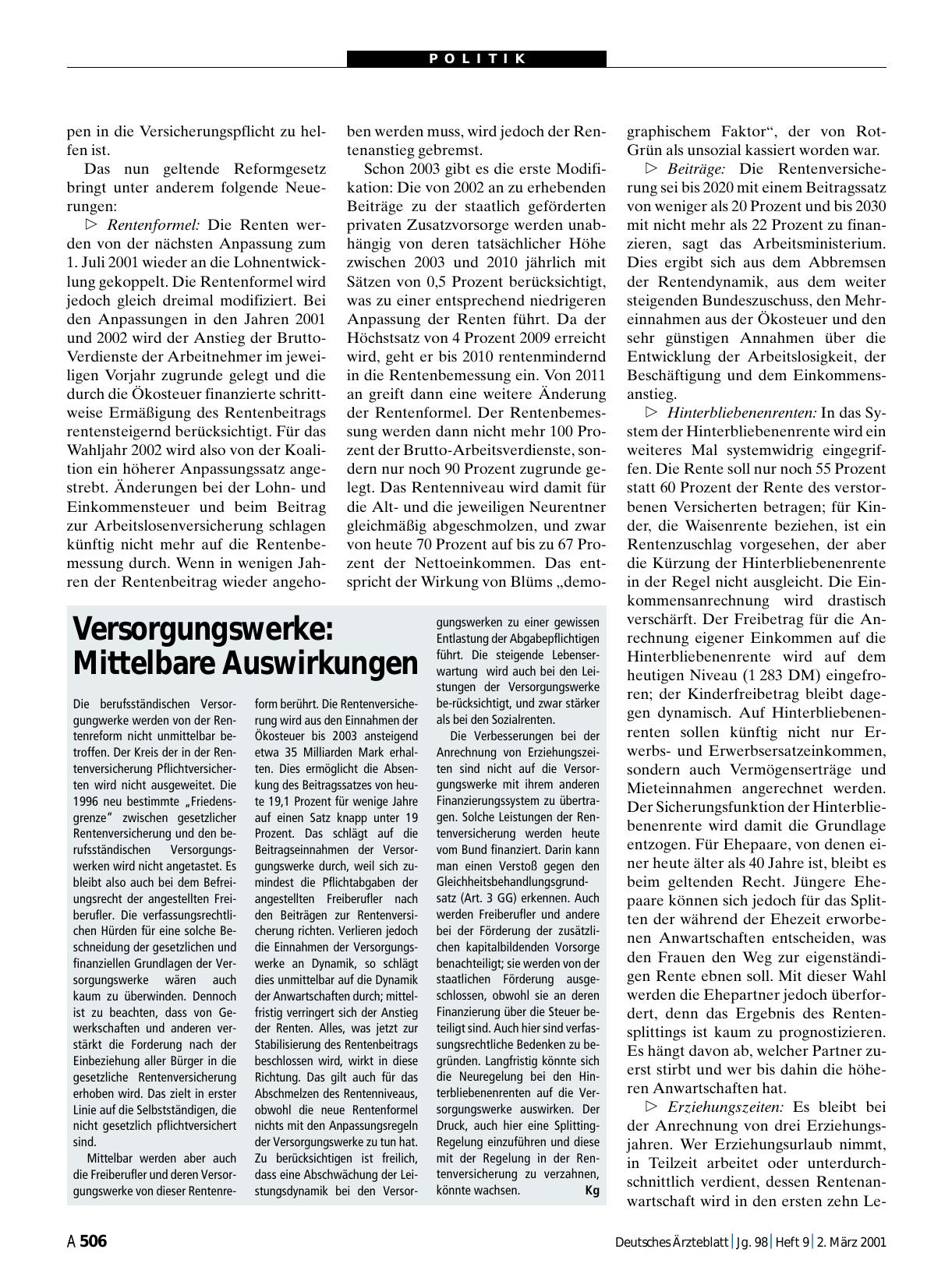 Vorschauseite 1: Versorgungswerke: Mittelbare Auswirkungen