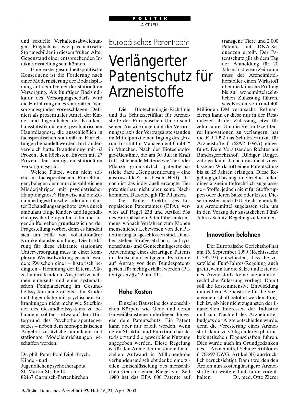 Vorschauseite 1: Europäisches Patentrecht: Verlängerter Patentschutz für Arzneistoffe