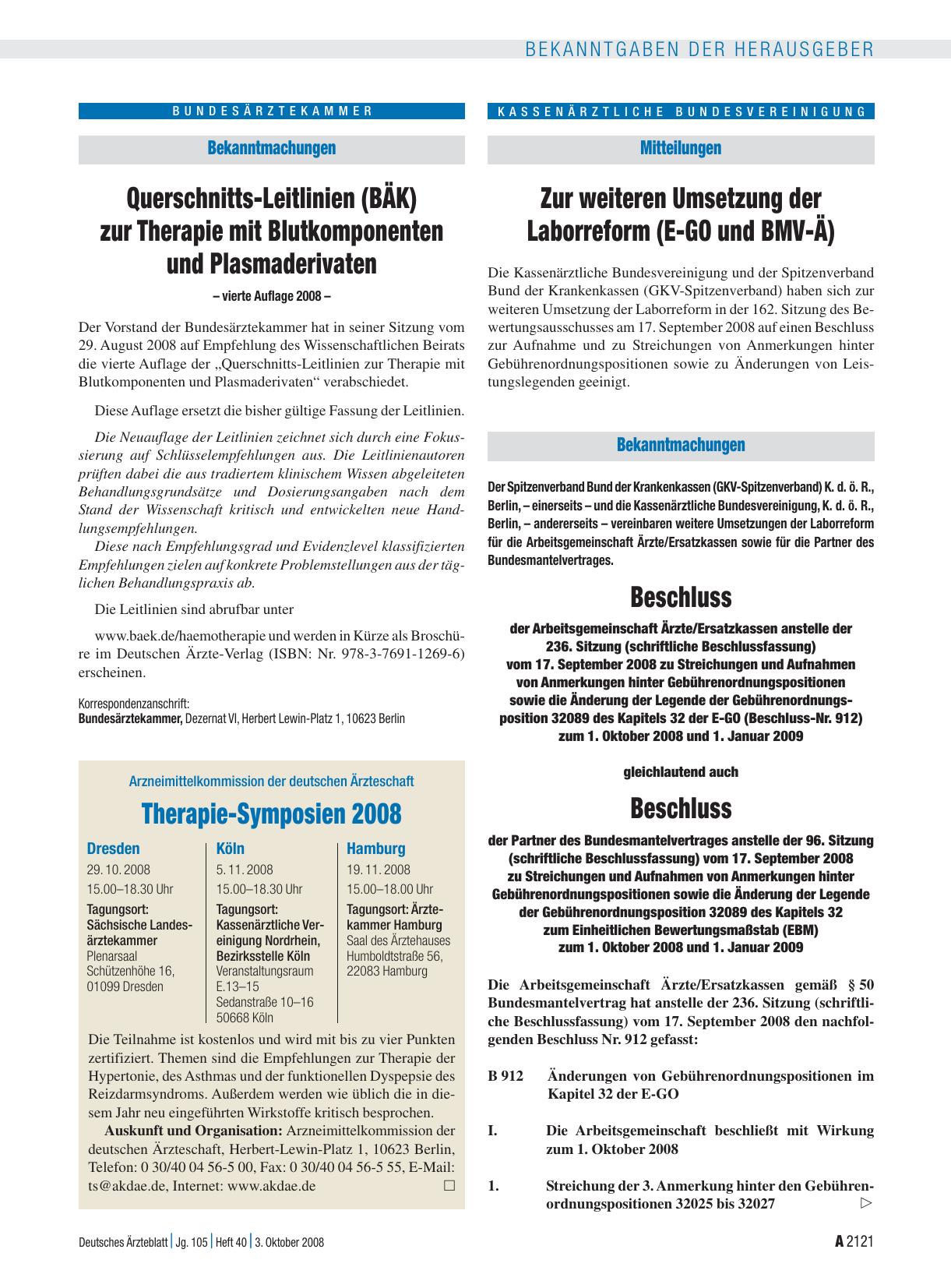Vorschauseite 1: Arzneimittelkommission der deutschen Ärzteschaft: Therapie-Symposien 2008