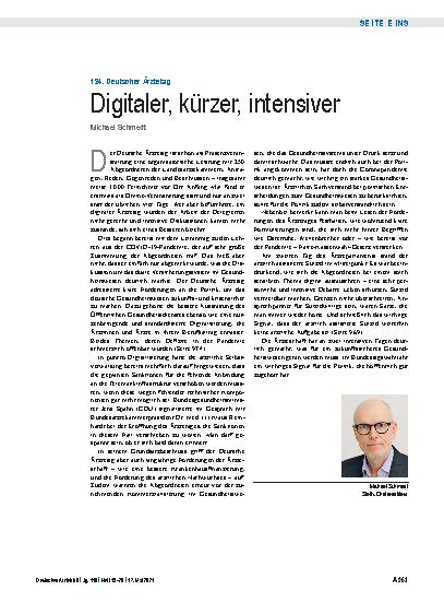 Vorschauseite 1: 124. Deutscher Ärztetag: Digitaler, kürzer, intensiver