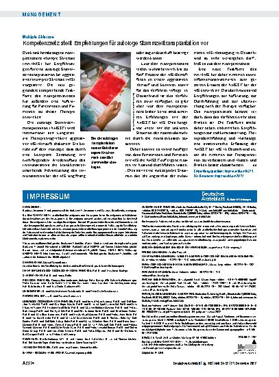 Vorschauseite 1: Multiple Sklerose: Kompetenznetz stellt Empfehlungen für autologe Stammzelltransplantation vor