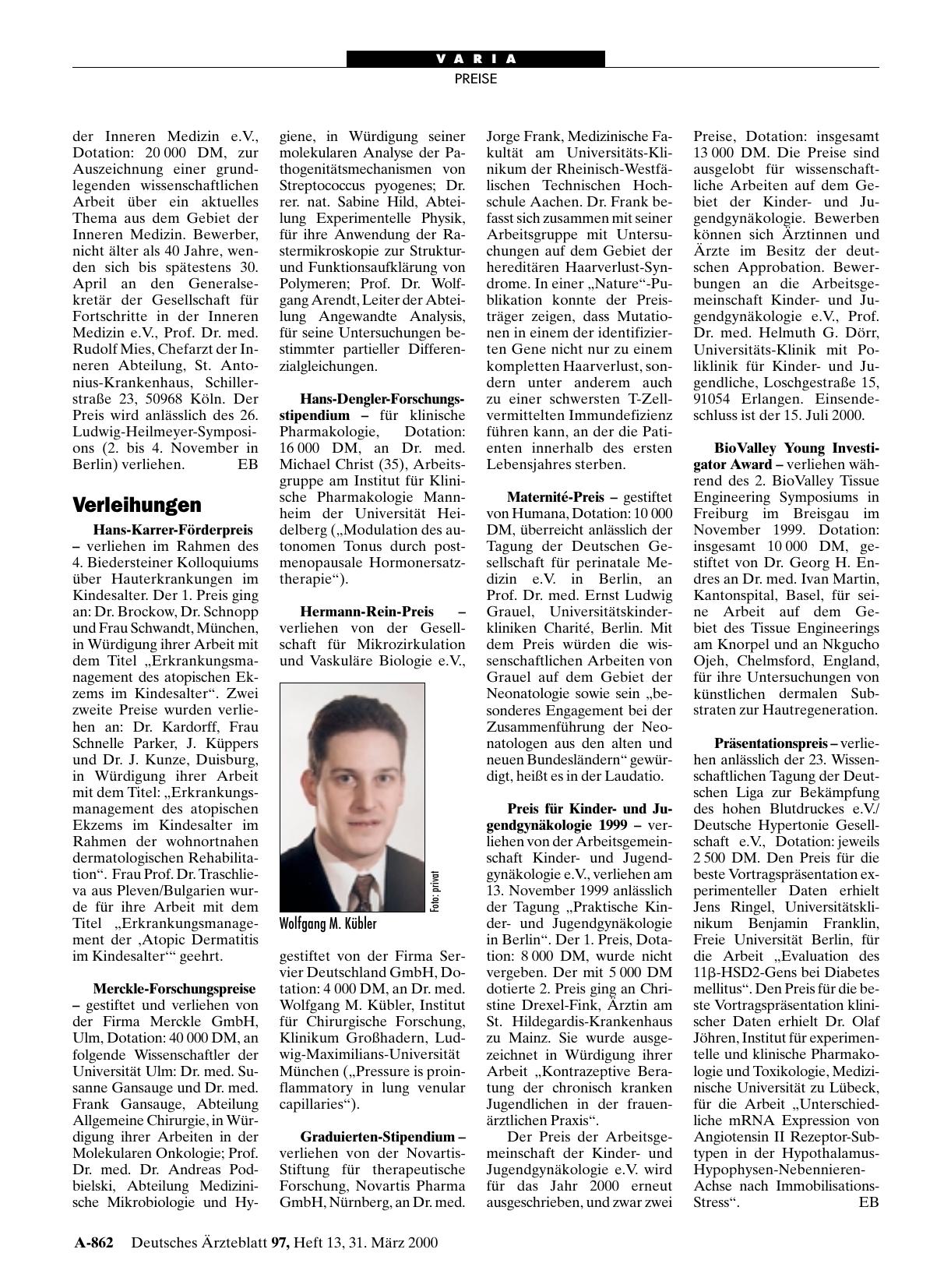 Vorschauseite 1: Verleihungen