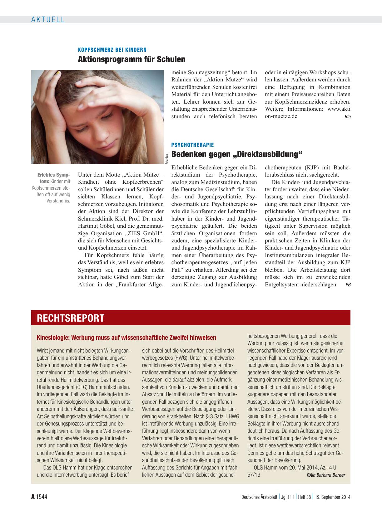 Vorschauseite 1: Kinesiologie: Werbung muss auf wissenschaftliche Zweifel hinweisen