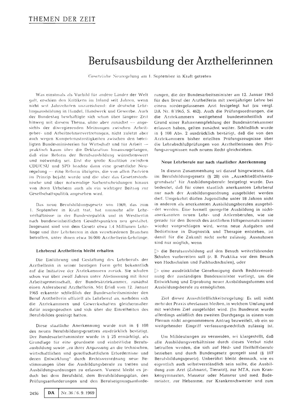 Vorschauseite 1: Berufsausbildung der Arzthelferinnen