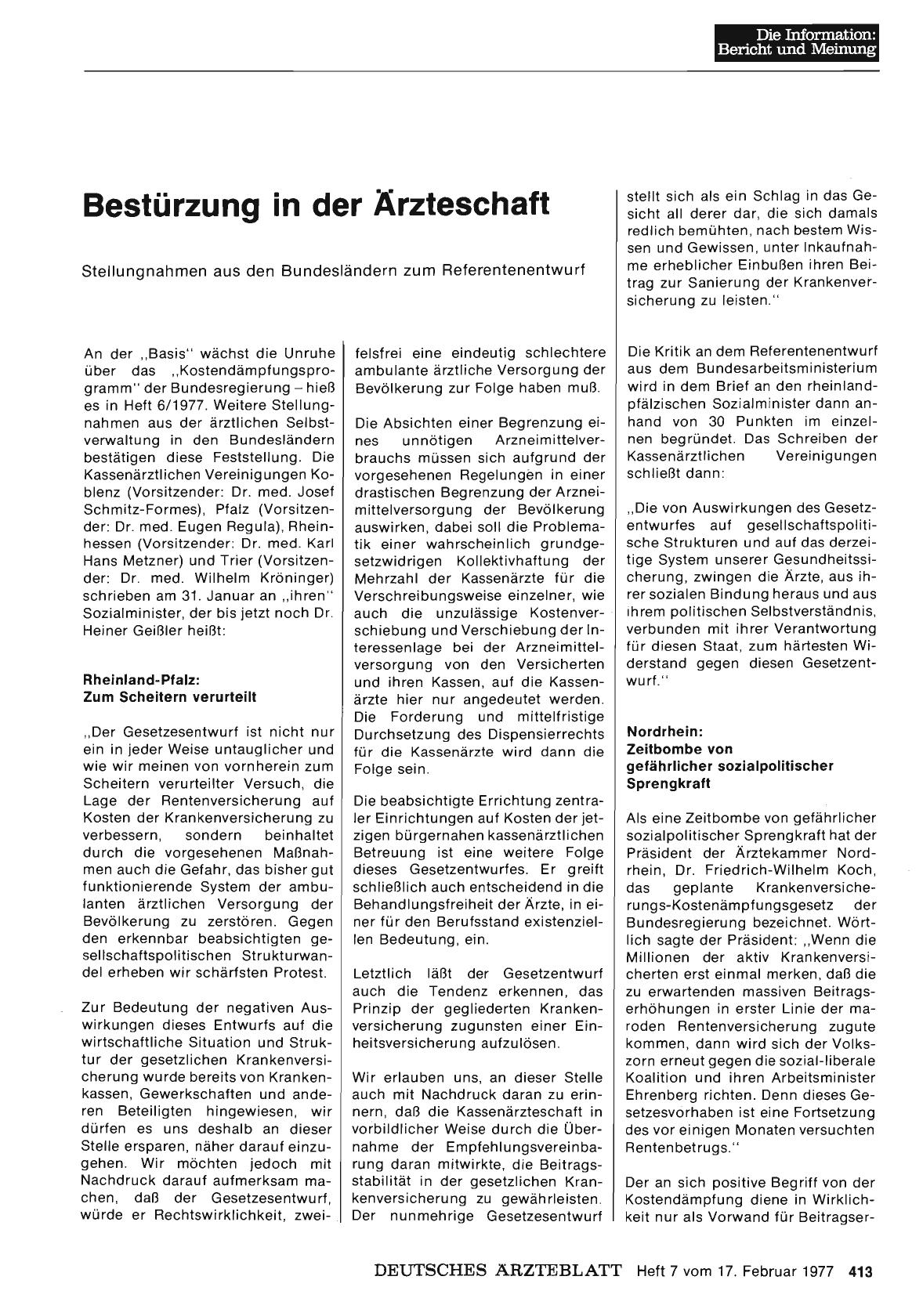 Vorschauseite 1: Bestürzung in der Ärzteschaft