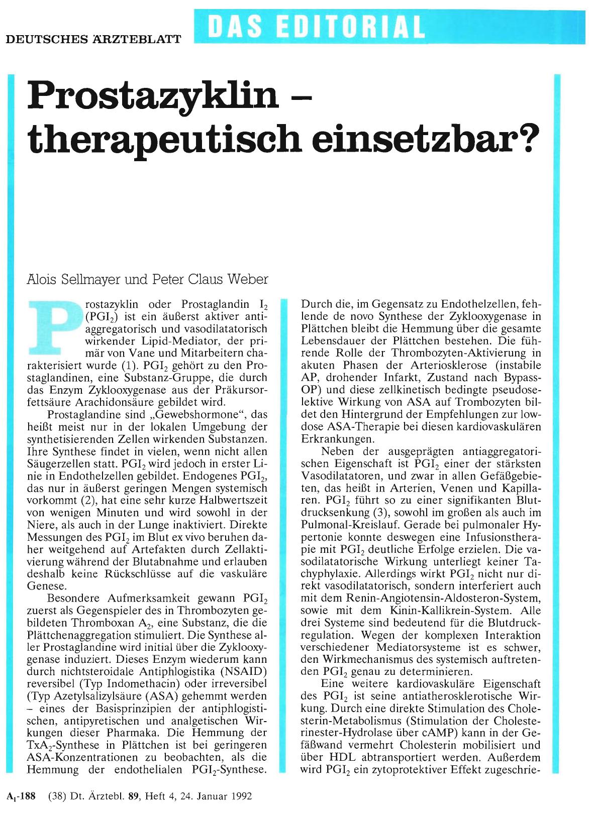 Vorschauseite 1: Prostazyklin – therapeutisch einsetzbar?