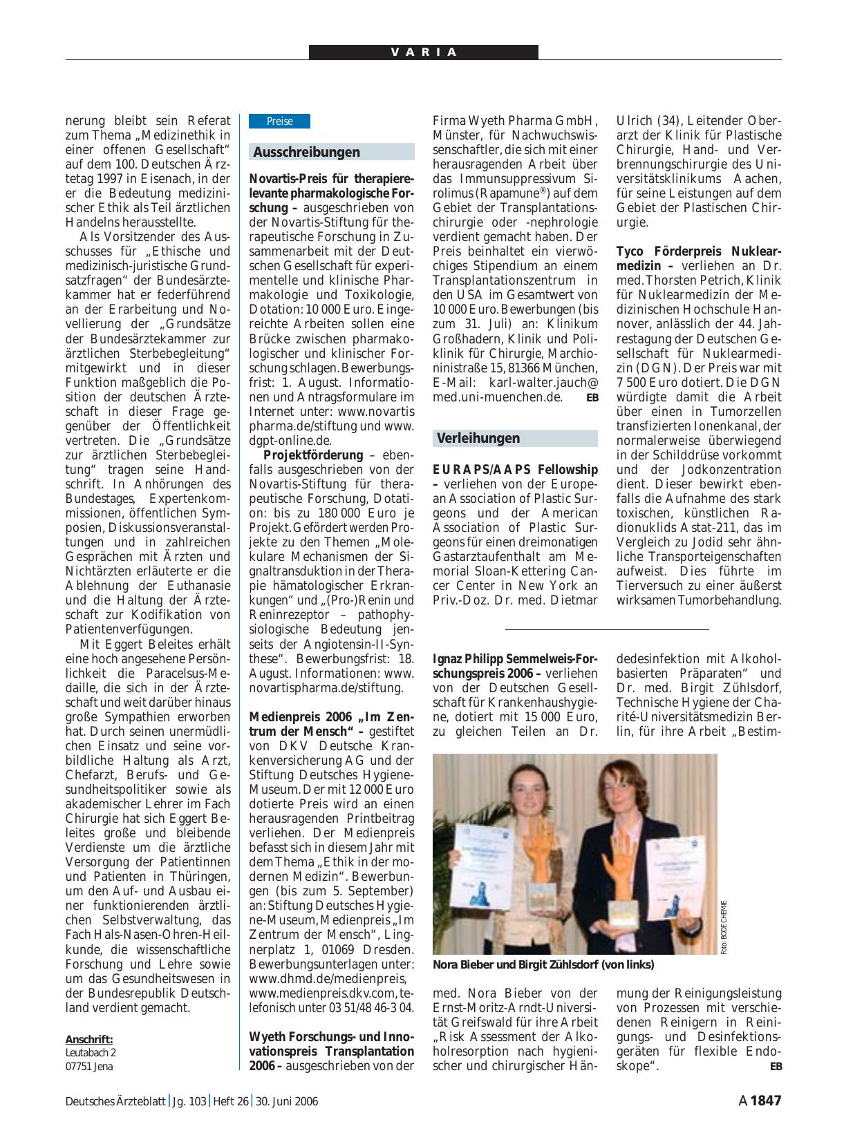 Vorschauseite 1: Verleihungen