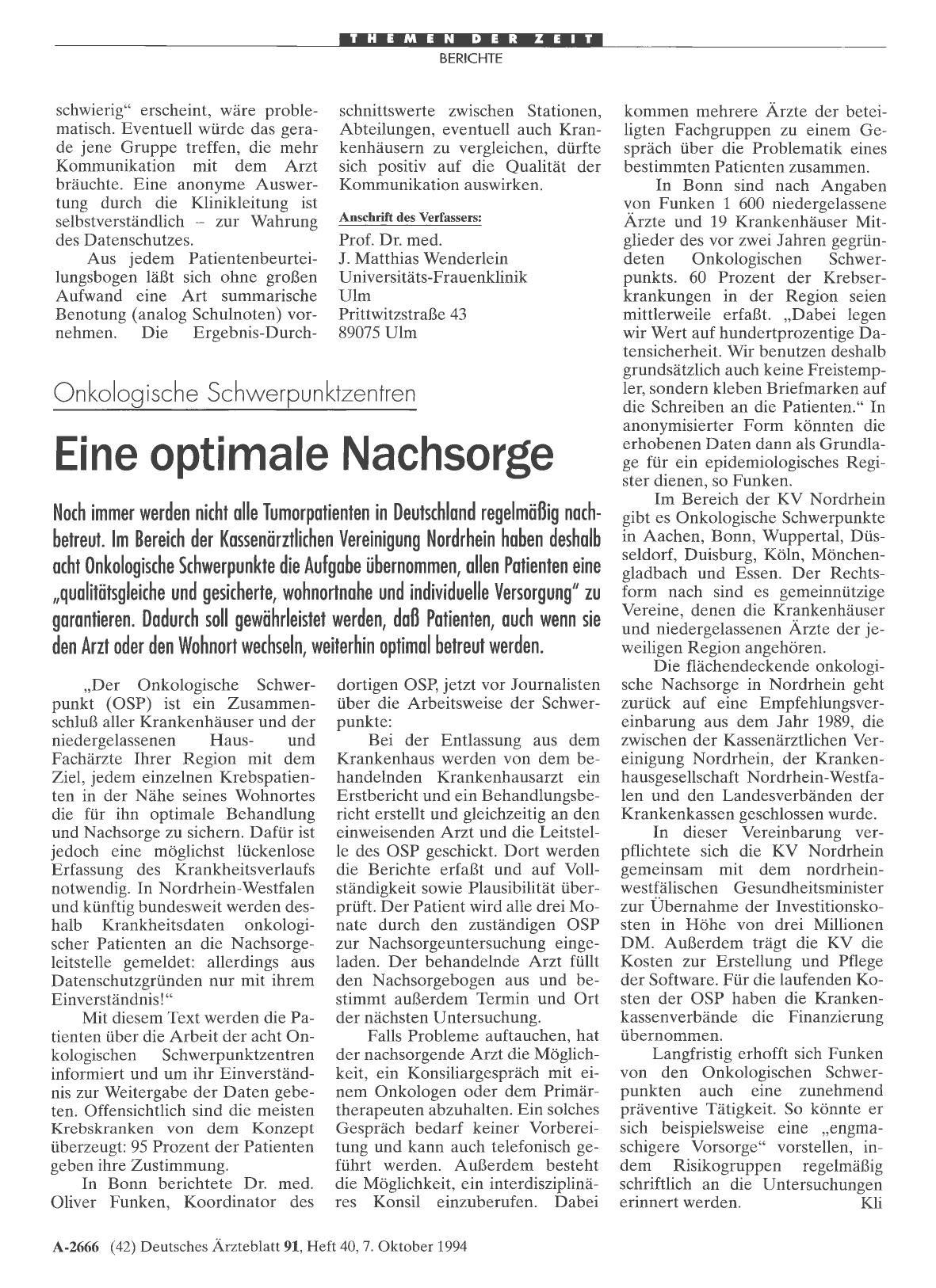 Vorschauseite 1: Onkologische Schwerpunktzentren: Eine optimale Nachsorge
