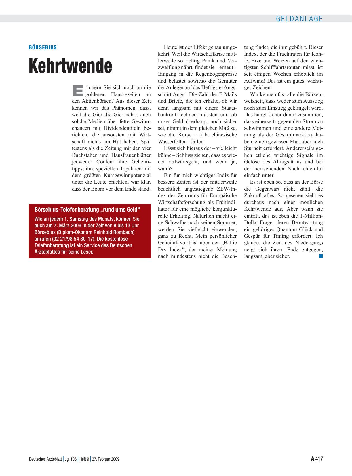 Vorschauseite 1: Börsebius: Kehrtwende