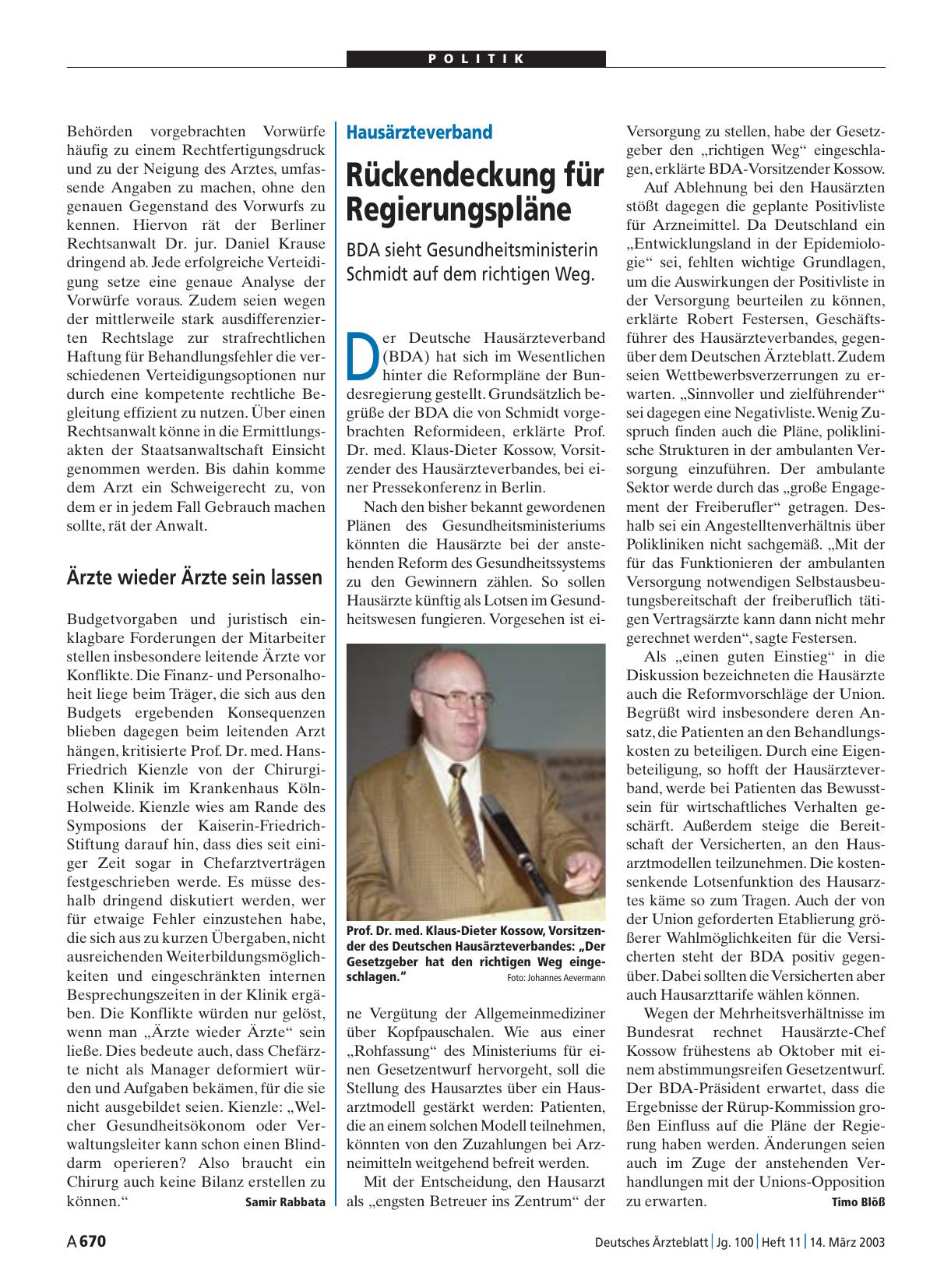 Vorschauseite 1: Hausärzteverband: Rückendeckung für Regierungspläne