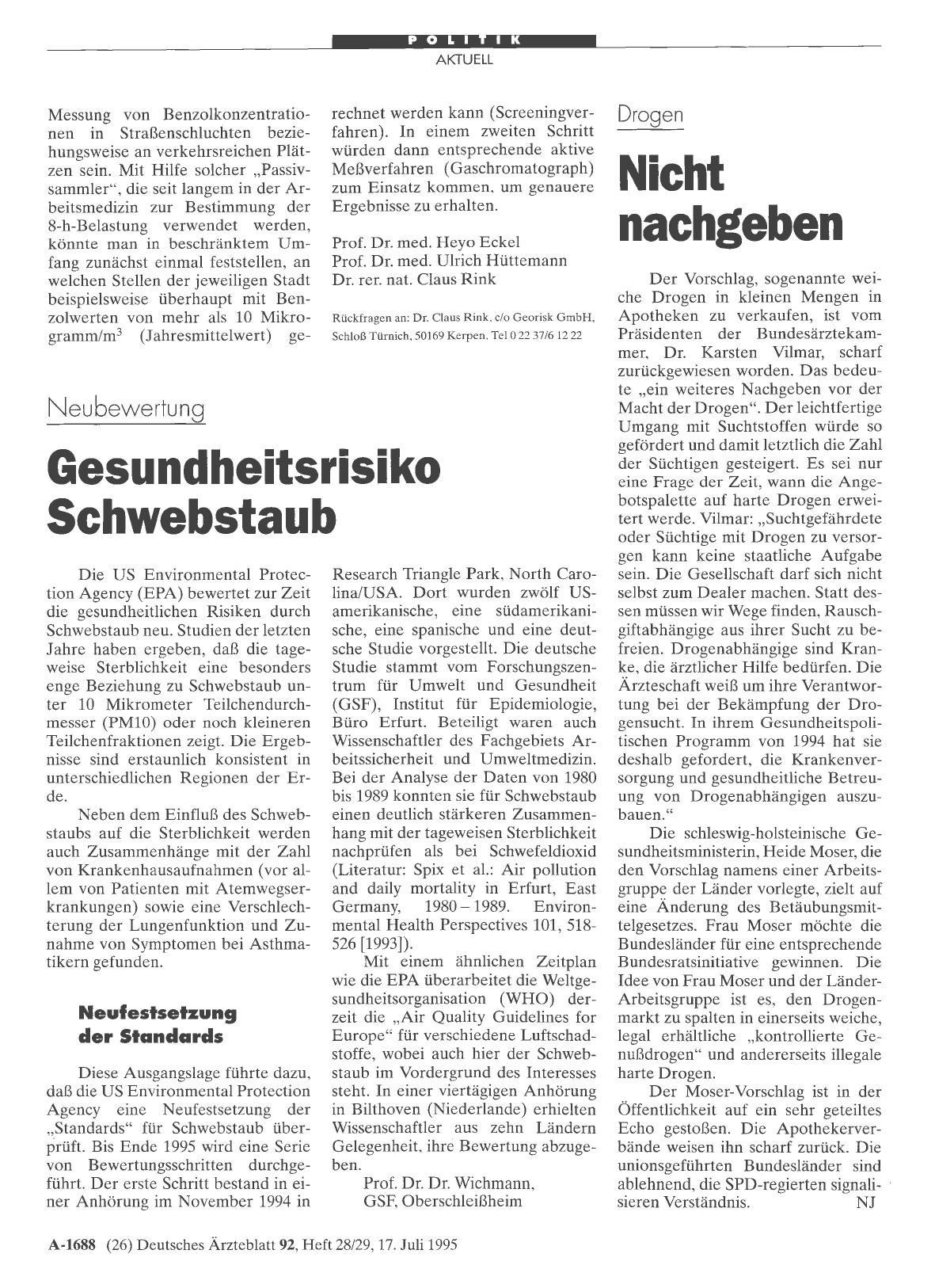 Vorschauseite 1: Drogen: Nicht nachgeben