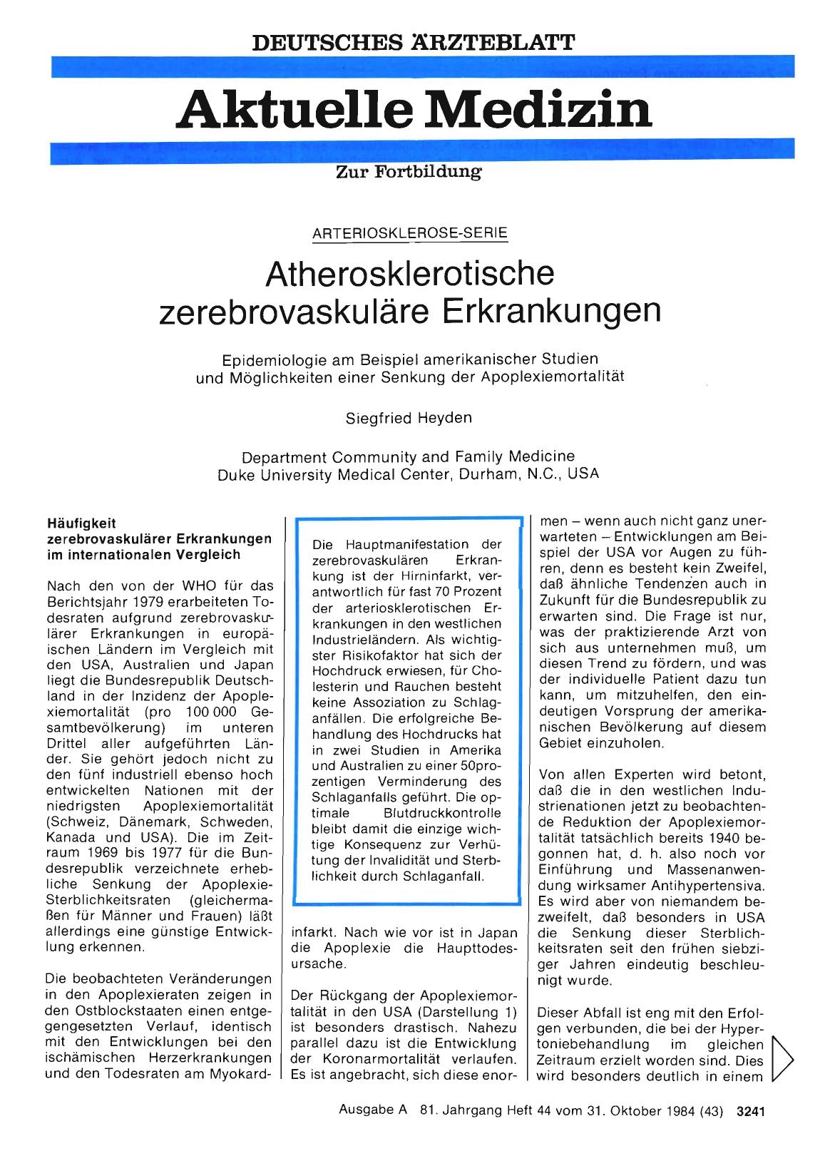 Vorschauseite 1: ARTERIOSKLEROSE-SERIE: Atherosklerotische zerebrovaskuläre Erkrankungen