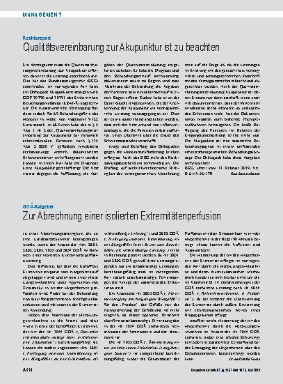 Vorschauseite 1: GOÄ-Ratgeber: Zur Abrechnung einer isolierten Extremitätenperfusion