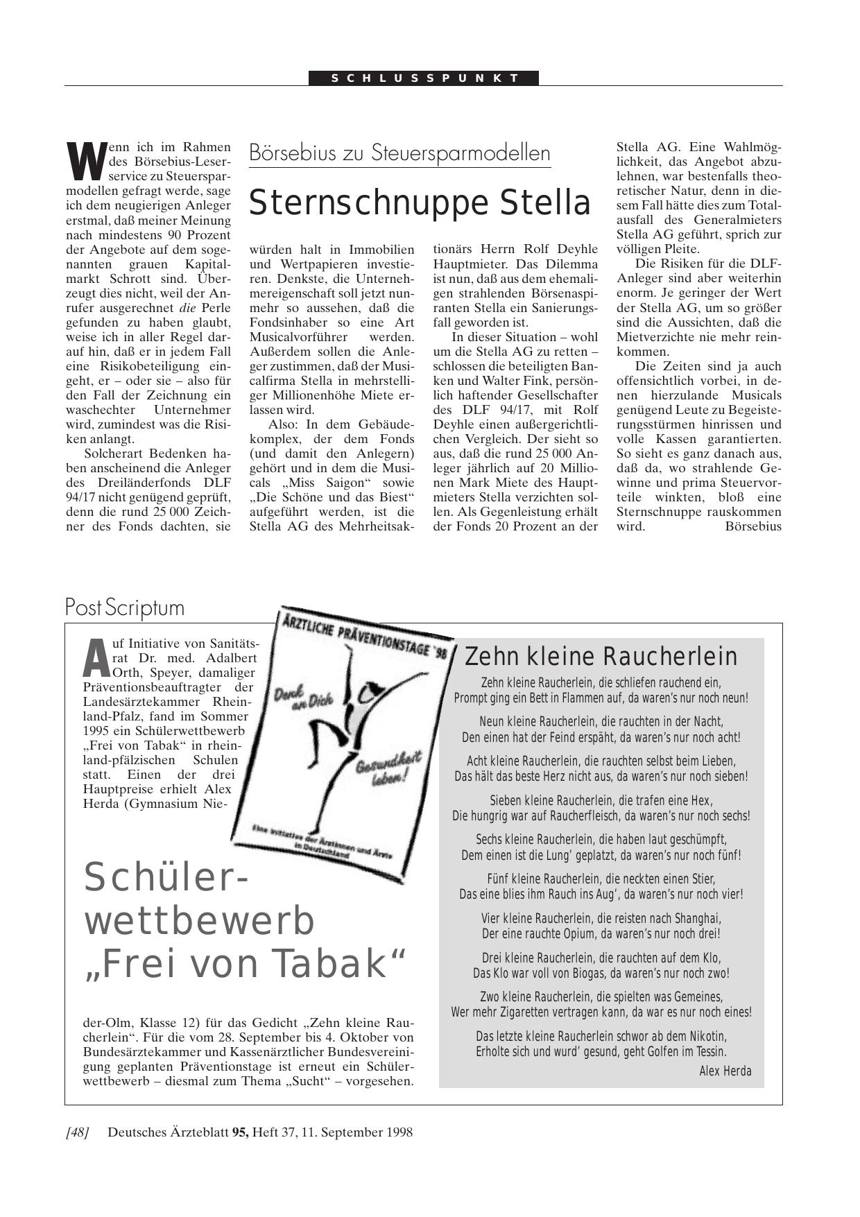 Vorschauseite 1: Börsebius zu Steuersparmodellen: Sternschnuppe Stella