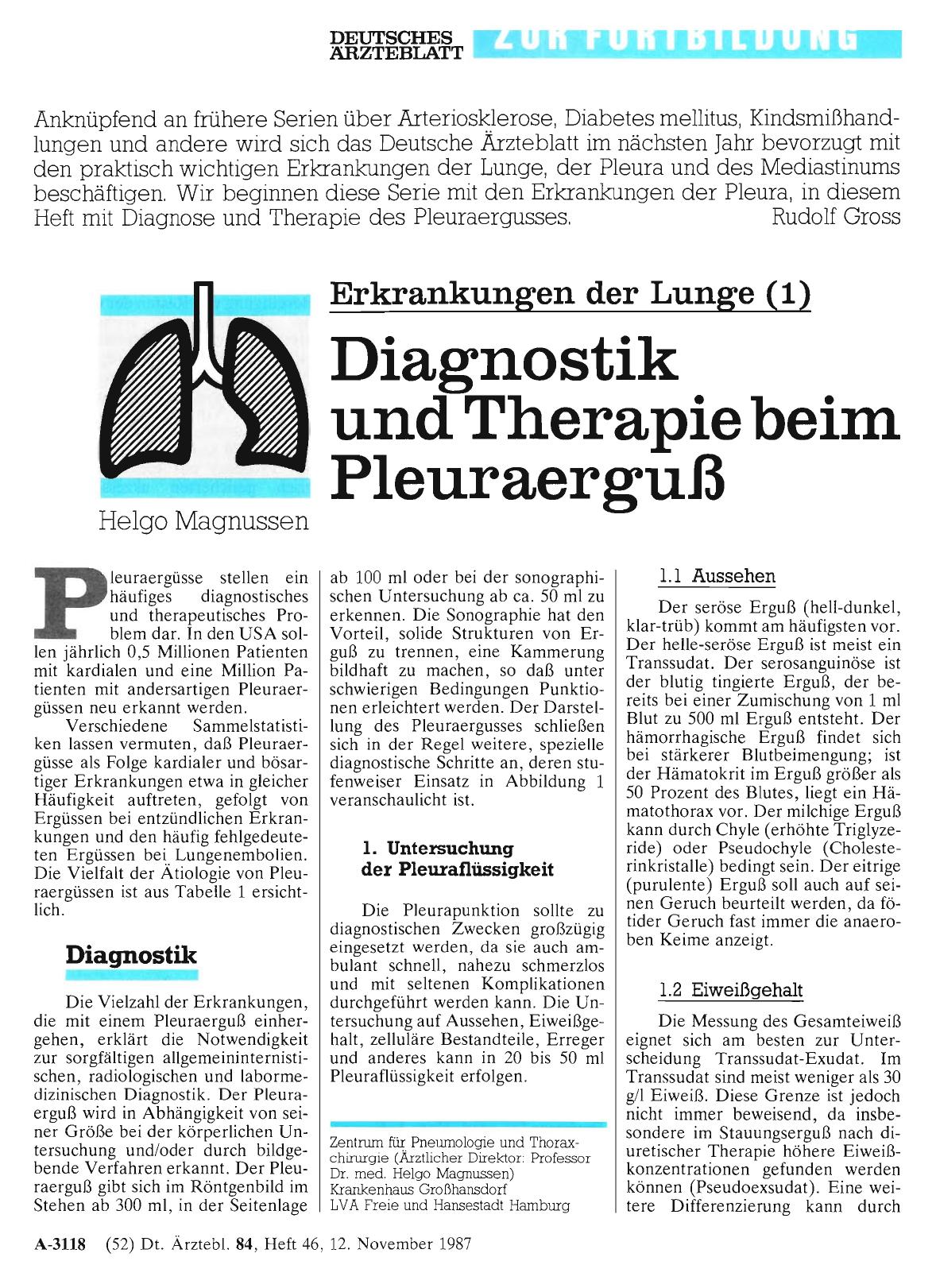 Vorschauseite 1: Diagnostik und Therapie beim Pleuraerguß