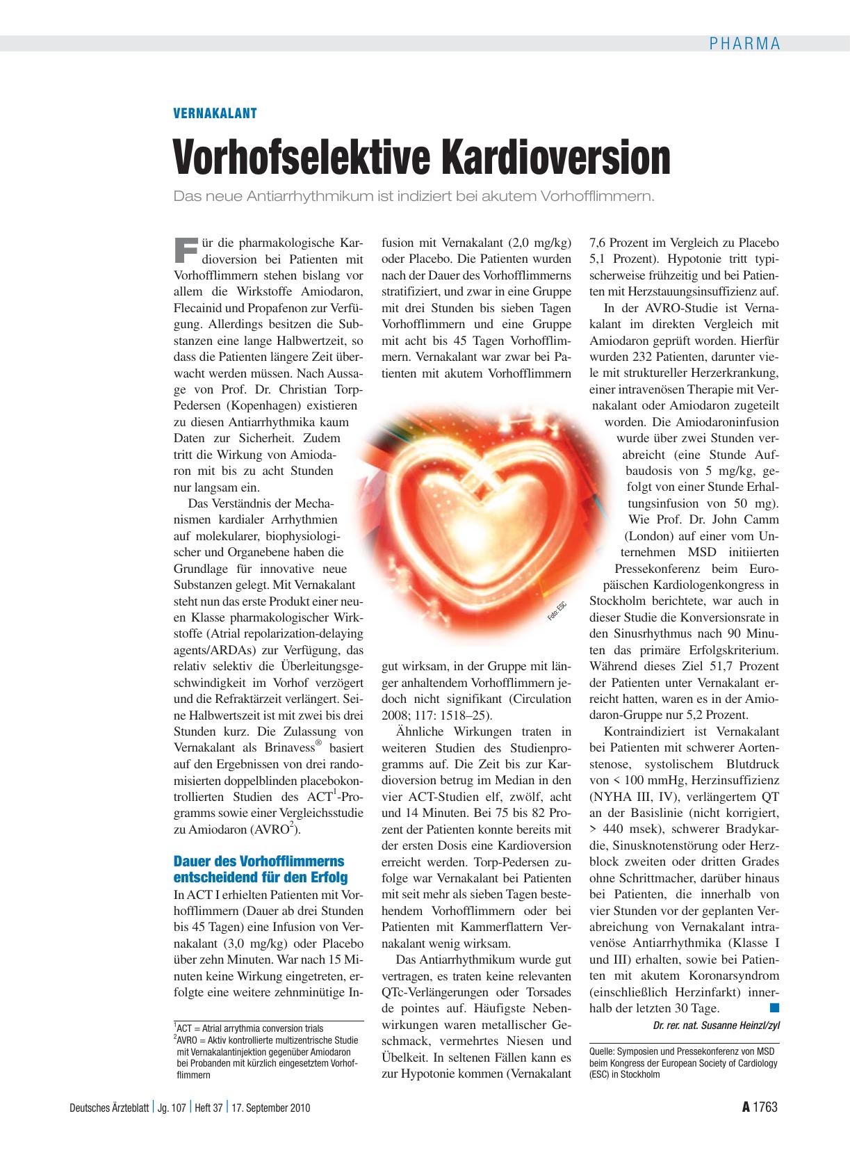 Vorschauseite 1: Vernakalant: Vorhofselektive Kardioversion