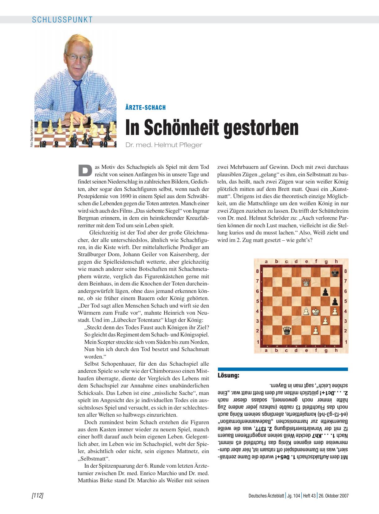 Vorschauseite 1: Ärzte-Schach: In Schönheit gestorben