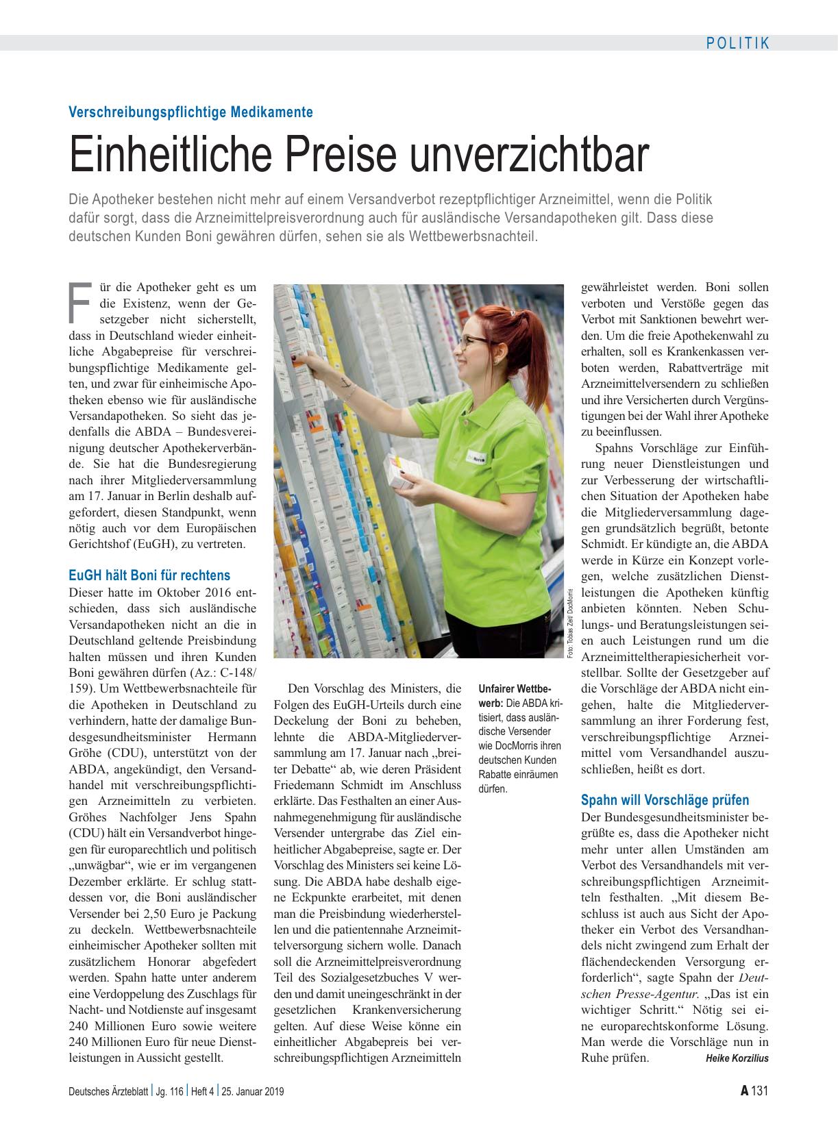 Vorschauseite 1: Verschreibungspflichtige Medikamente: Einheitliche Preise unverzichtbar