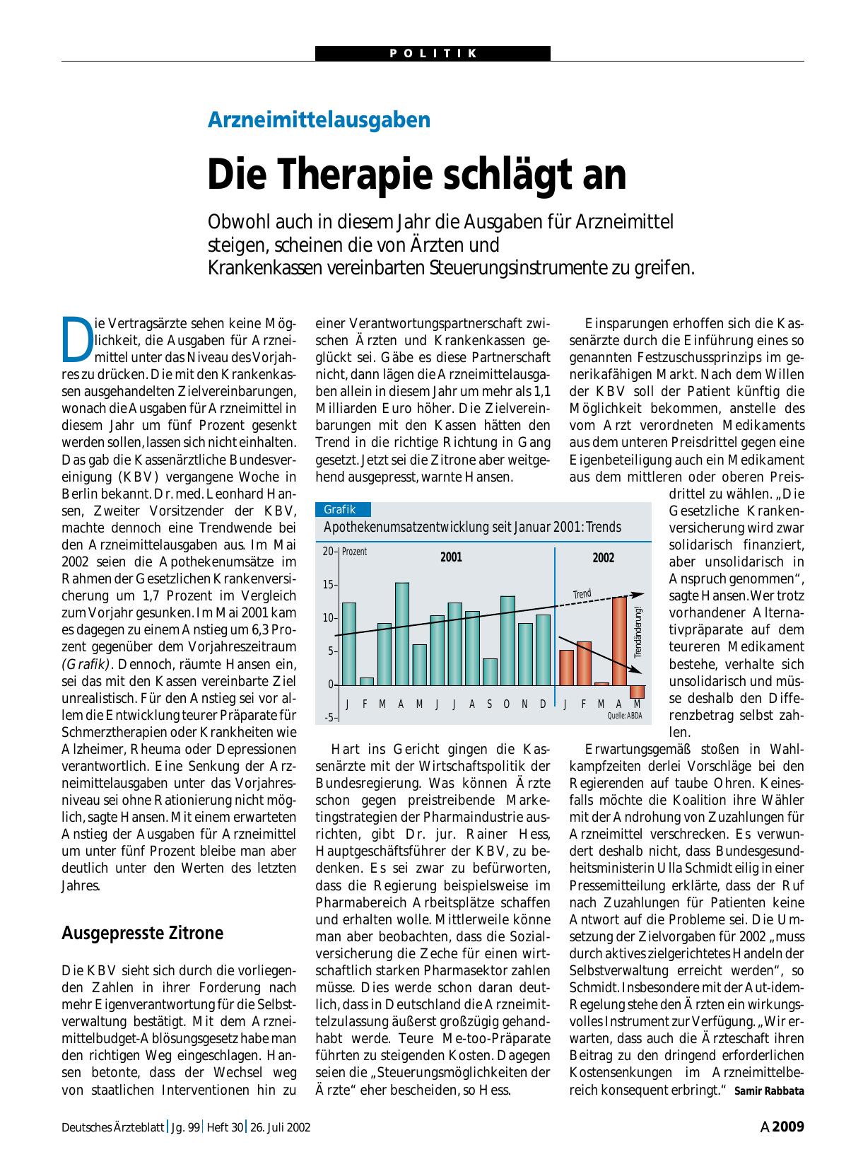 Vorschauseite 1: Arzneimittelausgaben: Die Therapie schlägt an