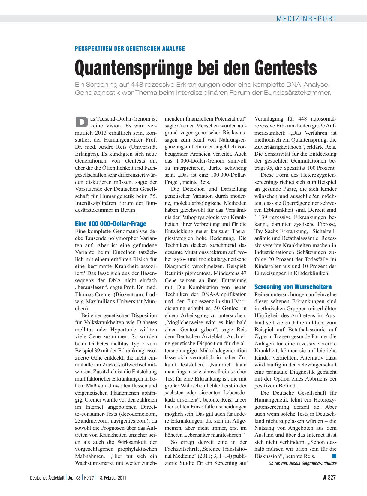 Vorschauseite 1: Perspektiven der Genetischen Analyse: Quantensprünge bei den Gentests