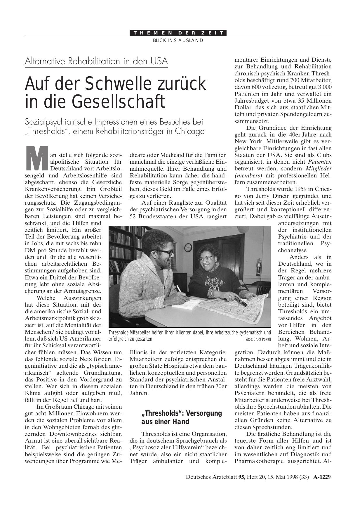 Vorschauseite 1: Alternative Rehabilitation in den USA: Auf der Schwelle zurück in die Gesellschaft