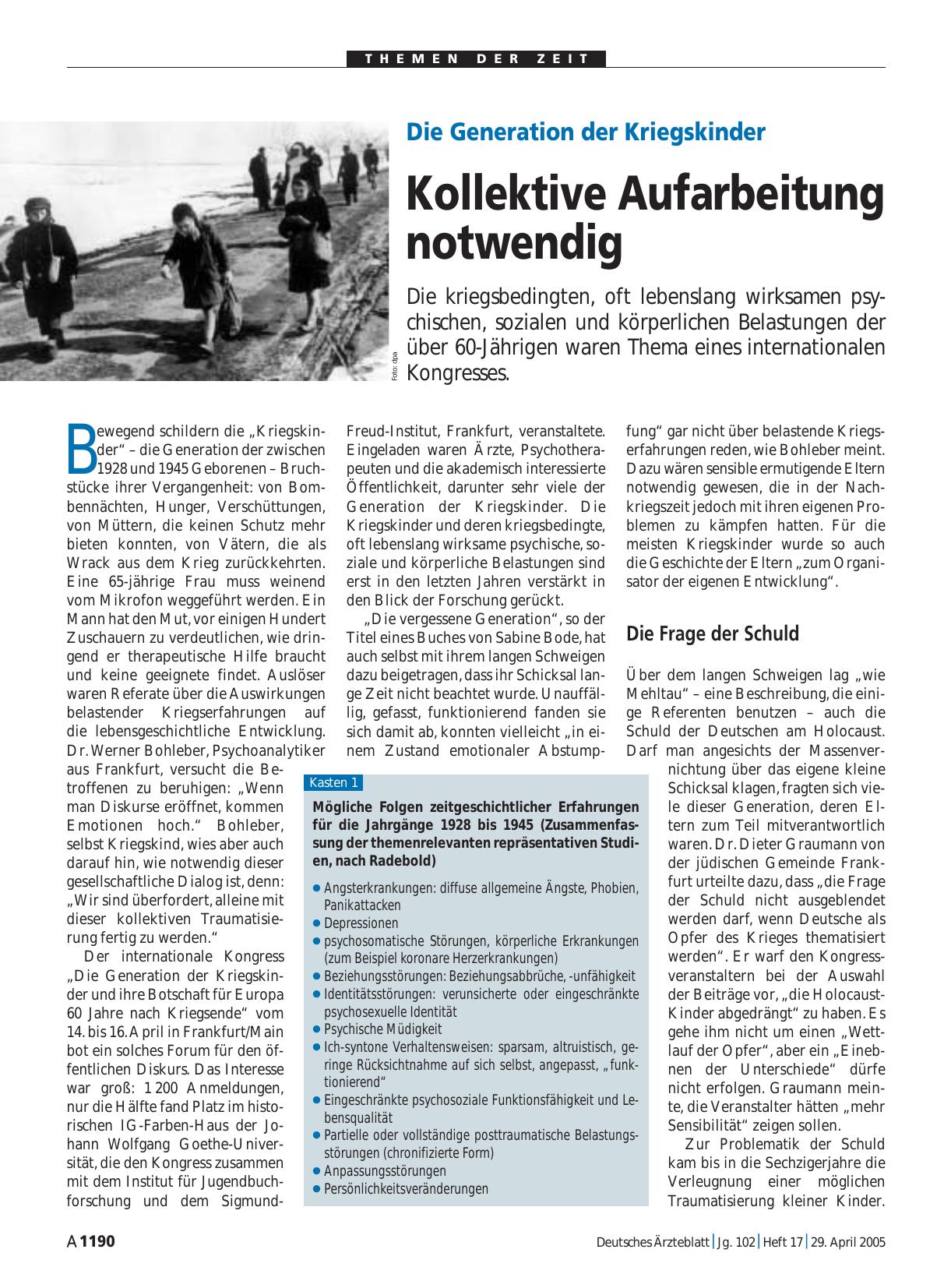 Vorschauseite 1: Die Generation der Kriegskinder: Kollektive Aufarbeitung notwendig