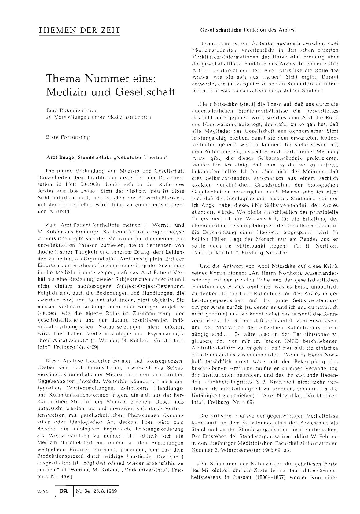 Vorschauseite 1: Thema Nummer eins: Medizin und Gesellschaft (Erste Fortsetzung)