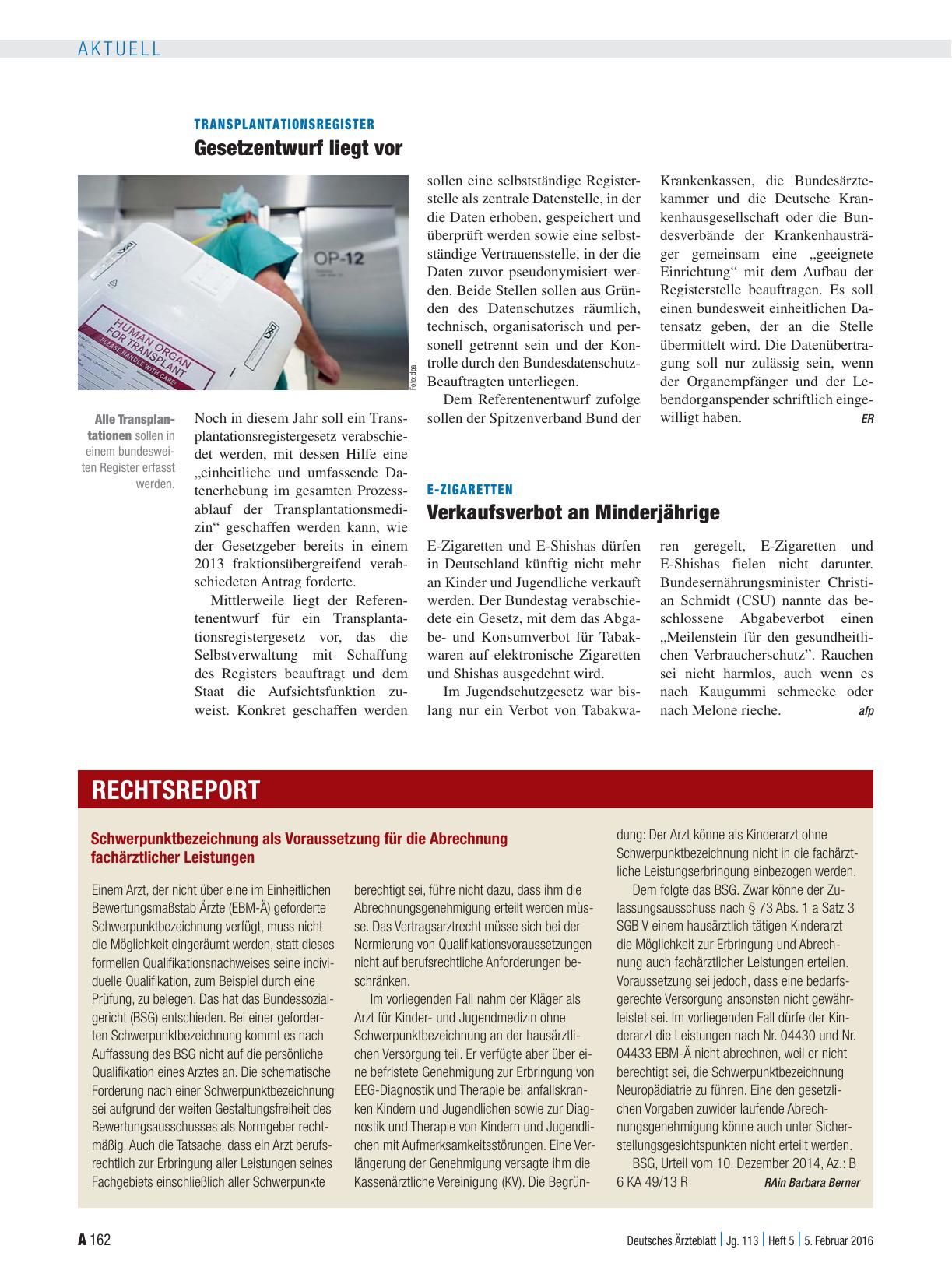 Vorschauseite 1: Transplantationsregister: Gesetzentwurf liegt vor