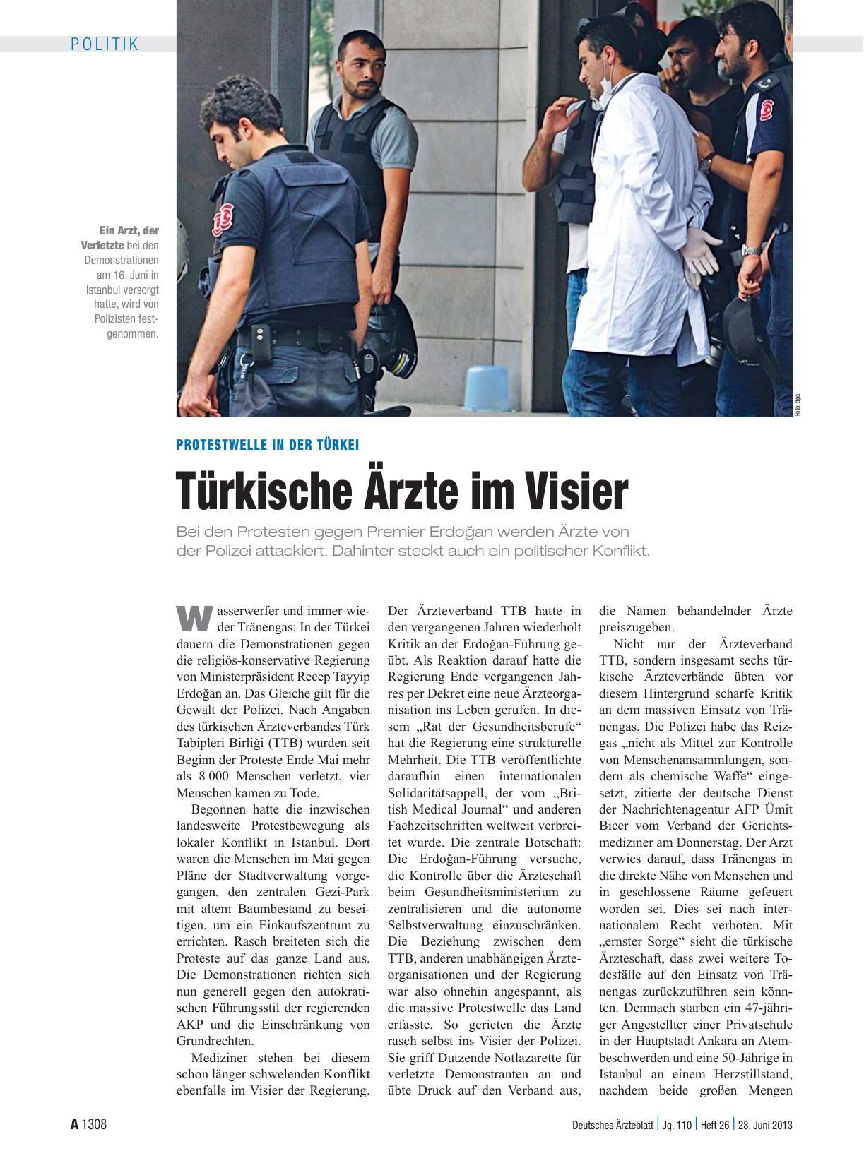 Vorschauseite 1: Protestwelle in der Türkei: Türkische Ärzte im Visier