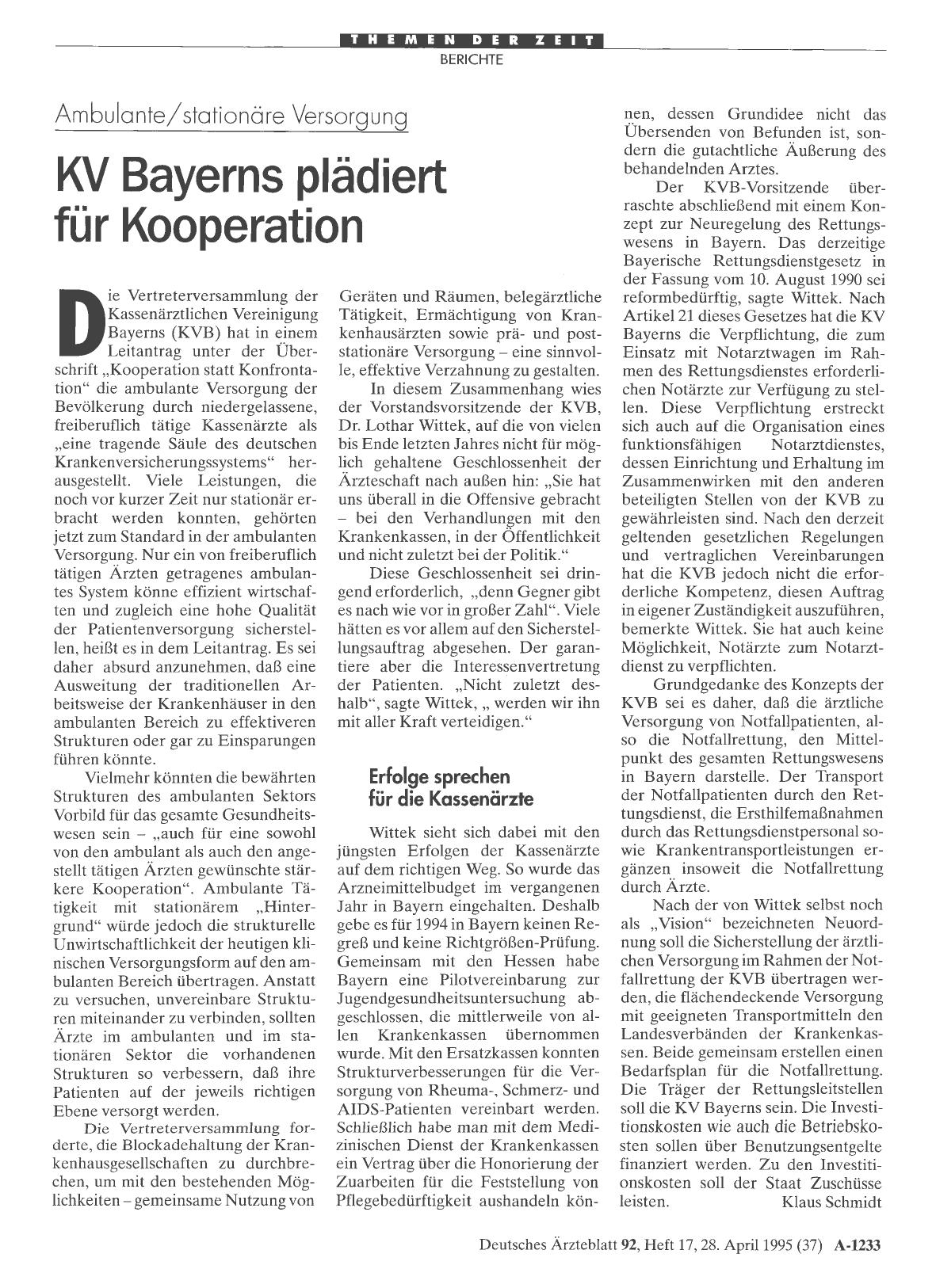 Vorschauseite 1: Ambulante/stationäre Versorgung: KV Bayerns plädiert für Kooperation
