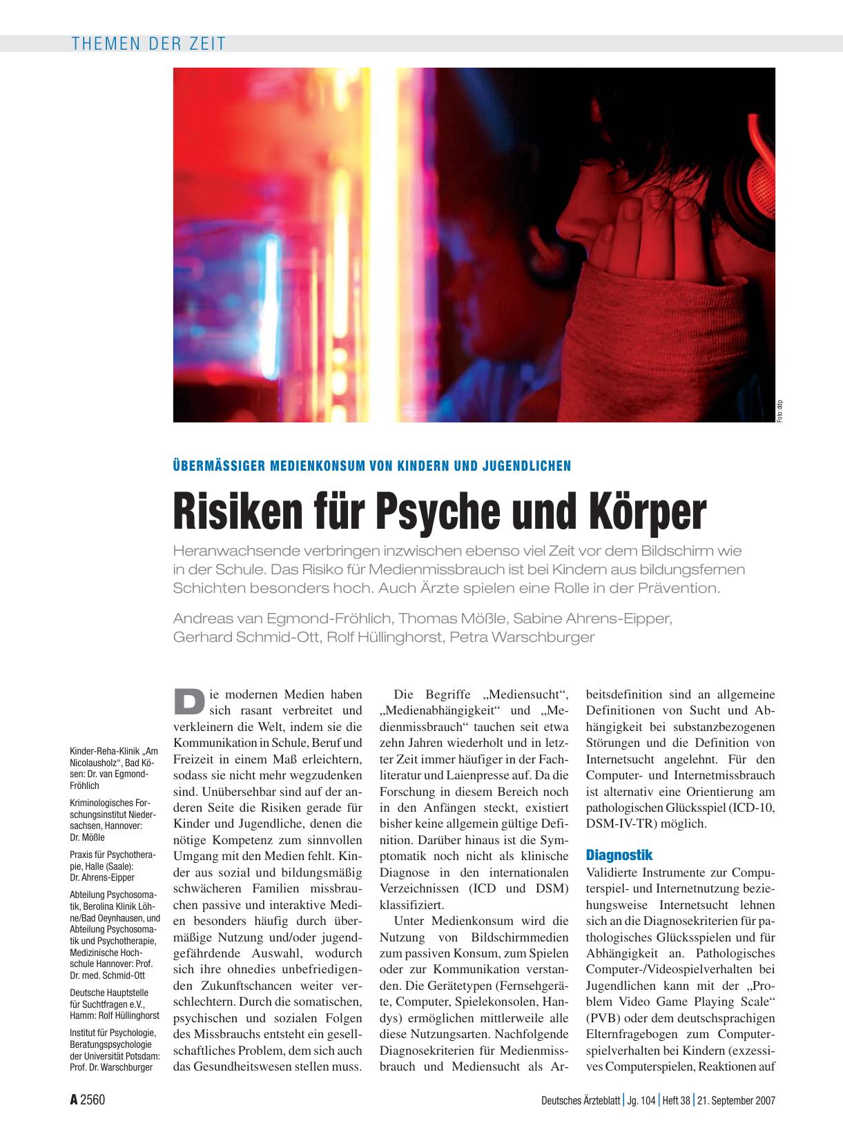 Vorschauseite 1: Übermässiger Medienkonsum von Kindern und Jugendlichen: Risiken für Psyche und Körper