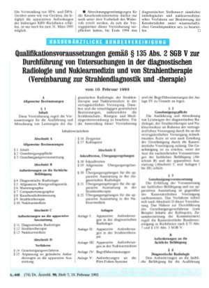 Vorschauseite 1: Qualifikationsvoraussetzungen gemäß § 135 Abs. 2 SGB V zur Durchführung von Untersuchungen in der diagnostischen Radiologie und Nuklearmedizin und von Strahlentherapie (Vereinbaru…