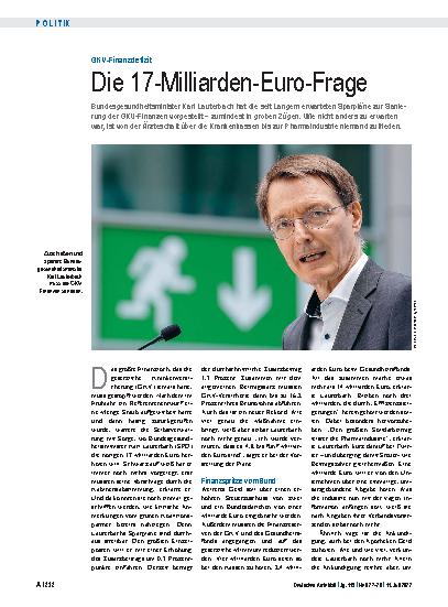 Vorschauseite 1: GKV-Finanzdefizit: Die 17-Milliarden-Euro-Frage