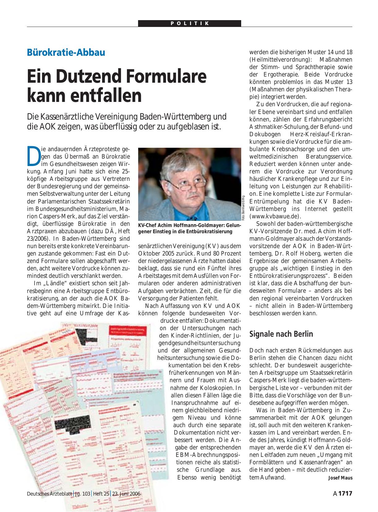 Vorschauseite 1: Bürokratie-Abbau: Ein Dutzend Formulare kann entfallen